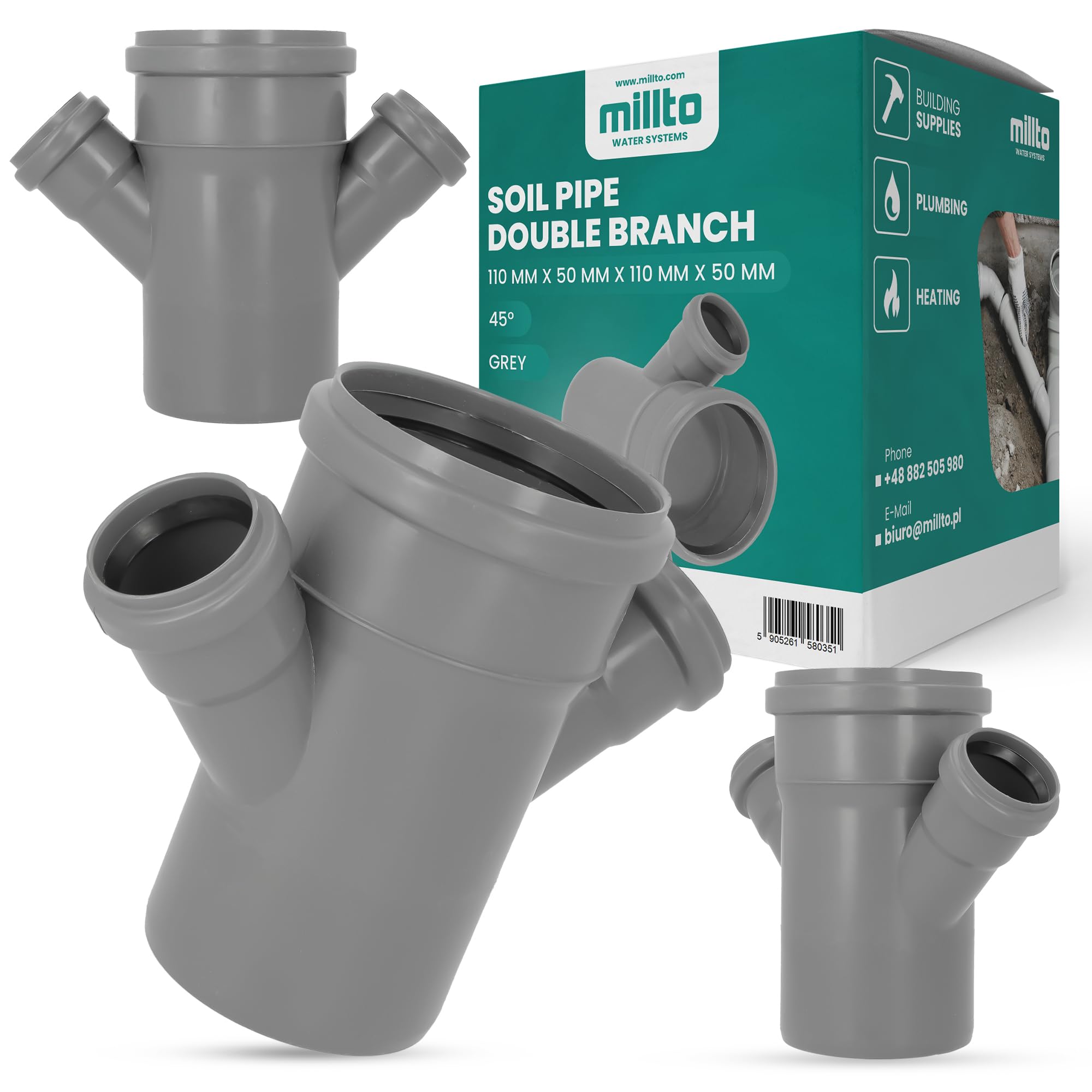 Manchon de raccordement étanche en polypropylène 110 x 50 mm anti-obstruction pour système résidus
