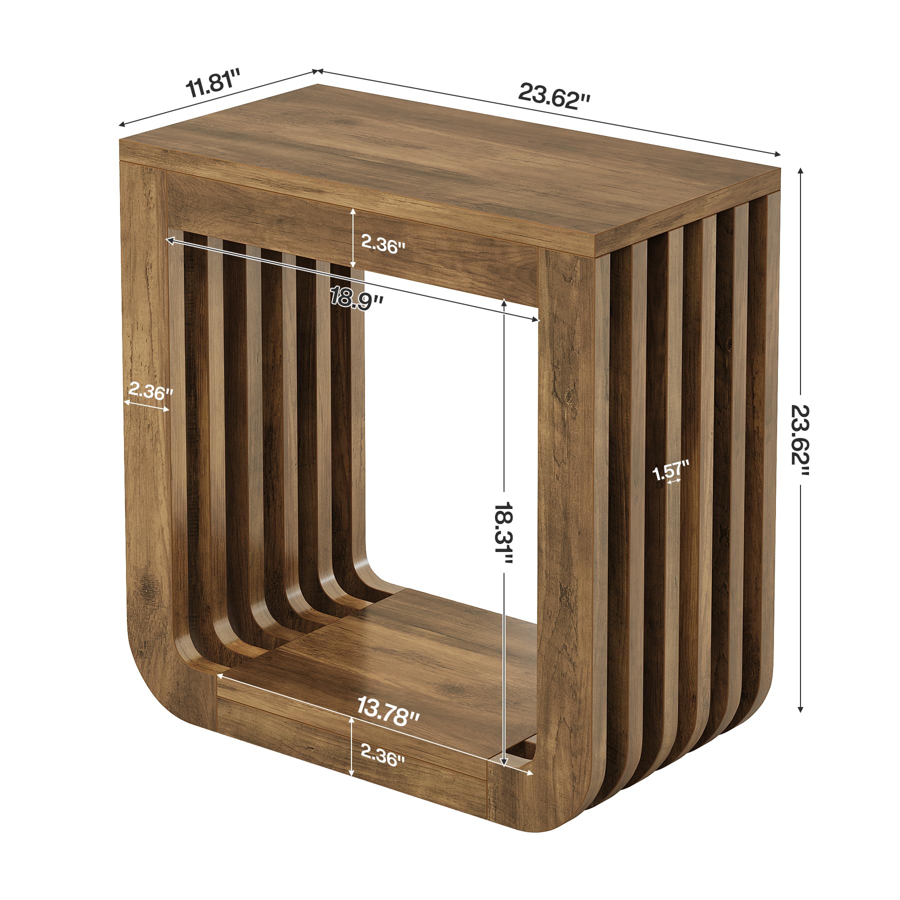 Tribesigns Side Table, Farmhouse Narrow End Table with Slatted Open Frame, Wooden Rustic Accent Sofa Side Table, Small Nightstand for Living Room Bedroom Small Spaces, Brown