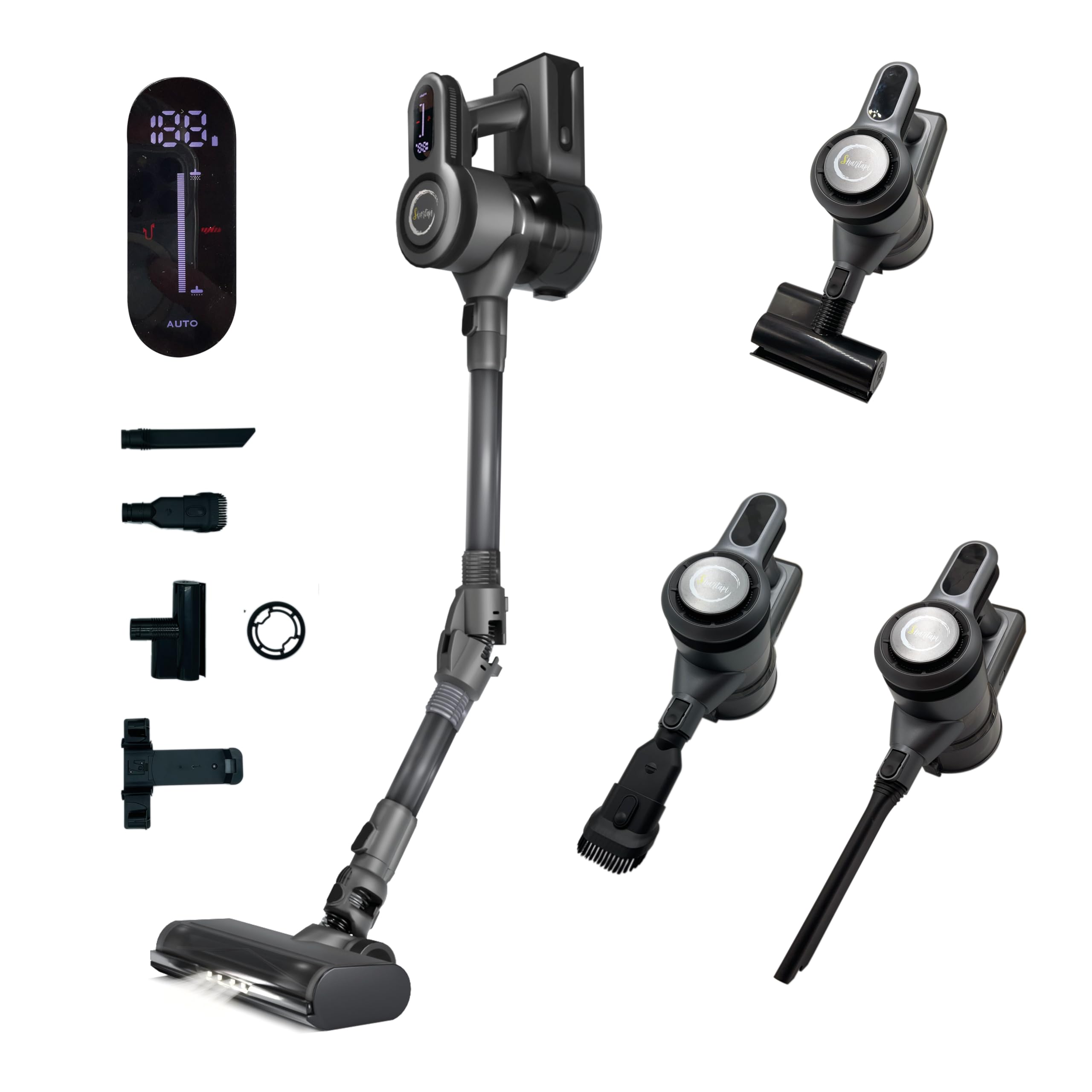 Aspirapolvere Senza Fili, Potente, Battimaterasso 60min Autonomia, Spazzola Antigroviglio,Tubo Pieghevole,Scopa Elettrica, Aspirabriciole Display Led Aspirazione Automatica 6 Velocita' 550W 45kpa