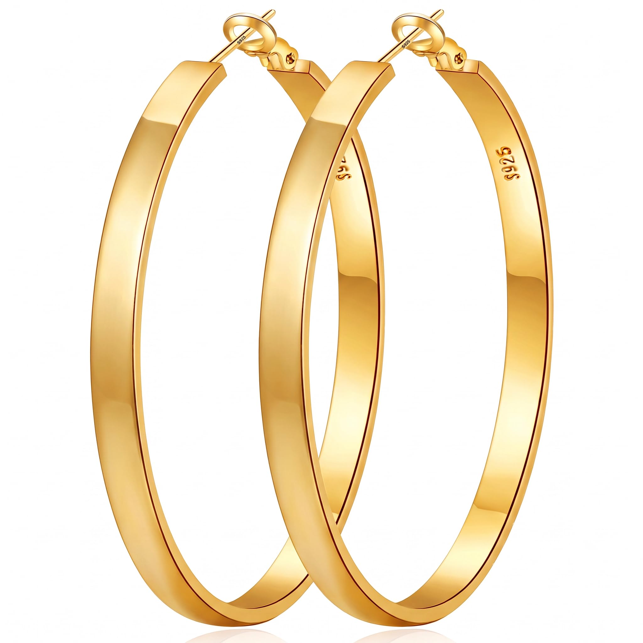 EXGOX Creolen Gold/Silber Plated Vergoldet für Damen, 4mm Breite Goldene Ohrringe Vergoldet Hypoallergen Leicht Große Creolen Schmuck 30/40/50/60/70MM