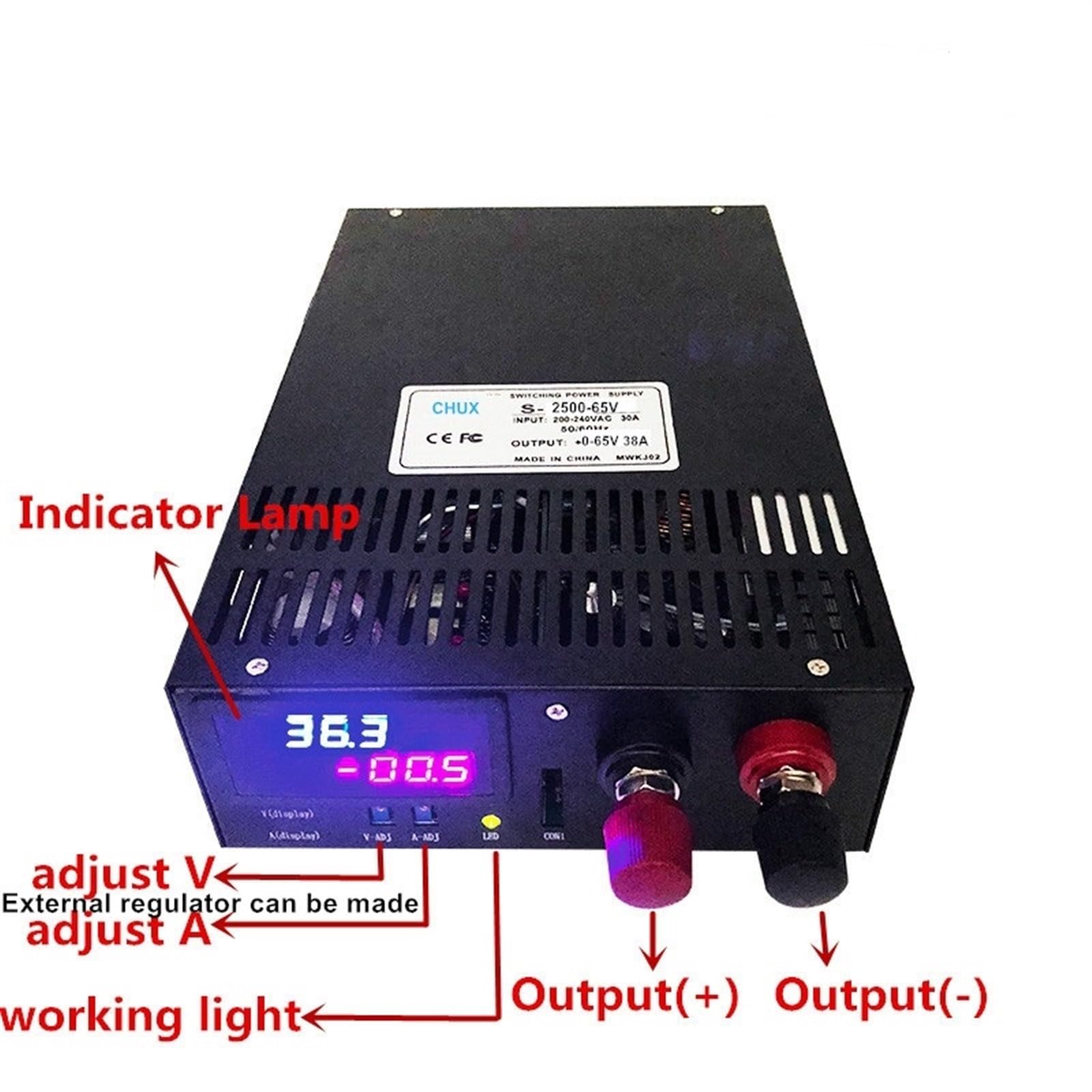Regulowany zasilacz impulsowy DC 3000 W 12 V 15 V 24 V 27 V 36 V 48 V 60 V 80 V 100 V 110 V 200 V 300 V AC na DC zasilacz przełączający wyświetlacz LED (220 VAC, 0-80 V 0-37,5 A)