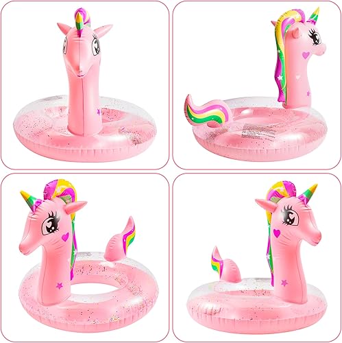 Miniatura 4 de Zainpe Flotador inflable de unicornio con purpurina para niños anillo de natación para verano al aire libre sala de agua tubo de balsa inflable