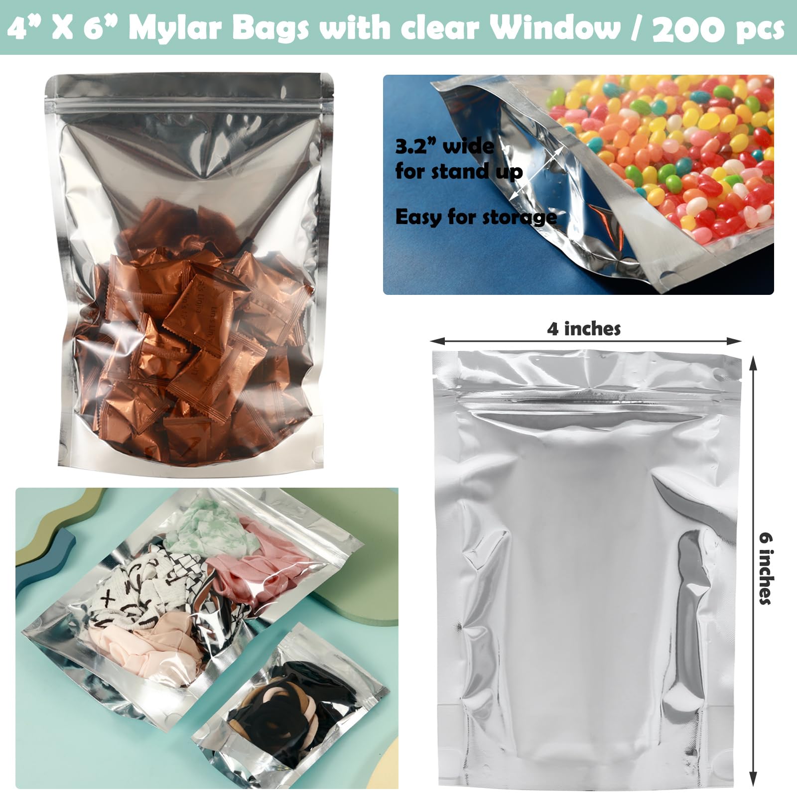 Sacchetti in Mylar per la conservazione degli alimenti Stand Up Bulk (200, 4 x 6)