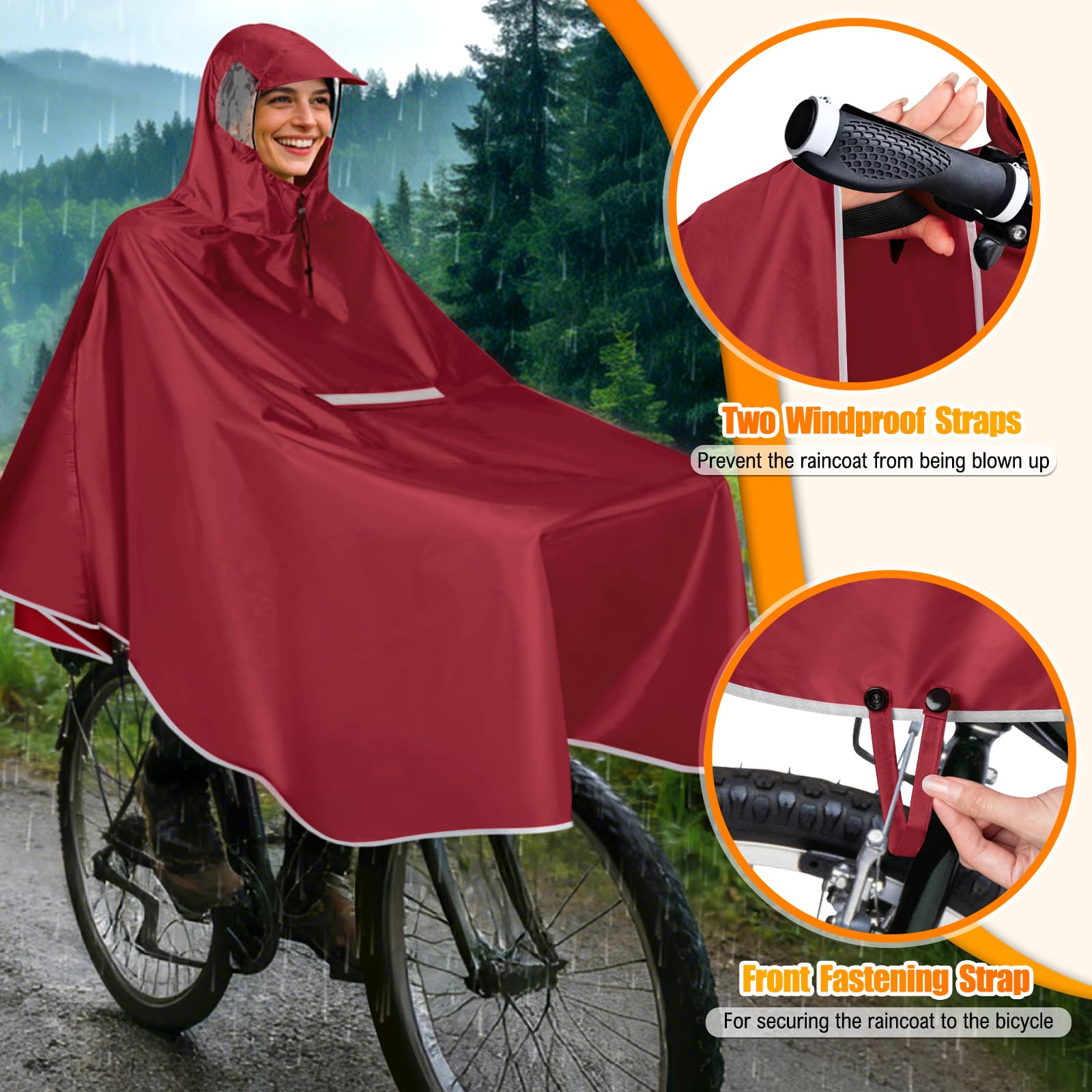 Regenponcho Fahrrad, Wasserdicht Regencape Herren Damen Regenponcho Fahrrad Regenbekleidung Mit Reflektoren Und Sichtfenster Leichte Fahrradponcho Für Nachtfahrten & Outdoor