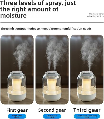 Miniatura 4 de Double Spray Air Humidifier, 2L Large Capacity Quiet Cool Mist Humidifier, Auto Shut Off, 3 Mist Modes and Night Light for Plants, Office, and Home