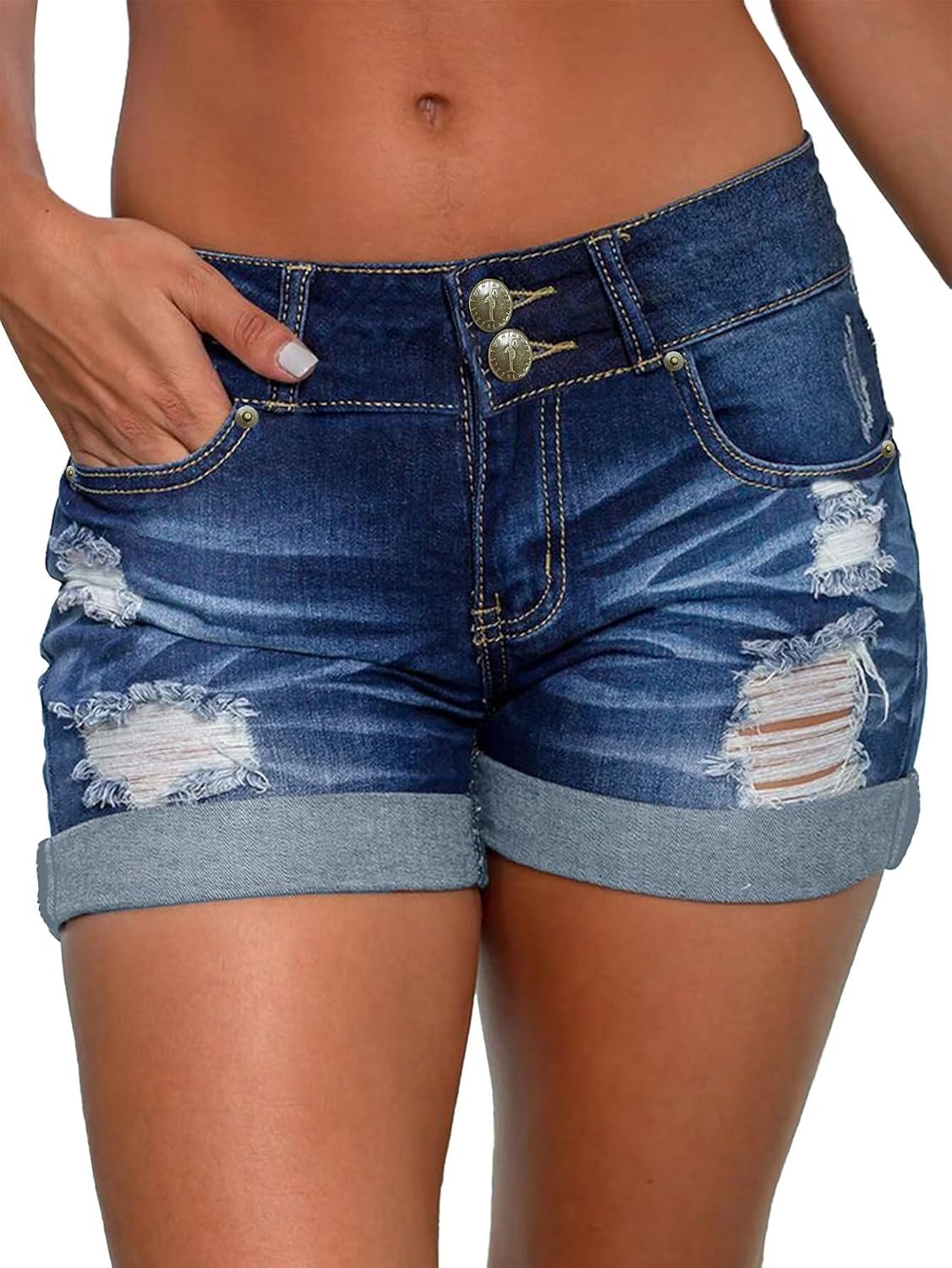 Flamingals Women' Distressed Cuff Hem Ripped Jeans Denim Mini Shorts Low Waist Summer Slim Casual Shorts