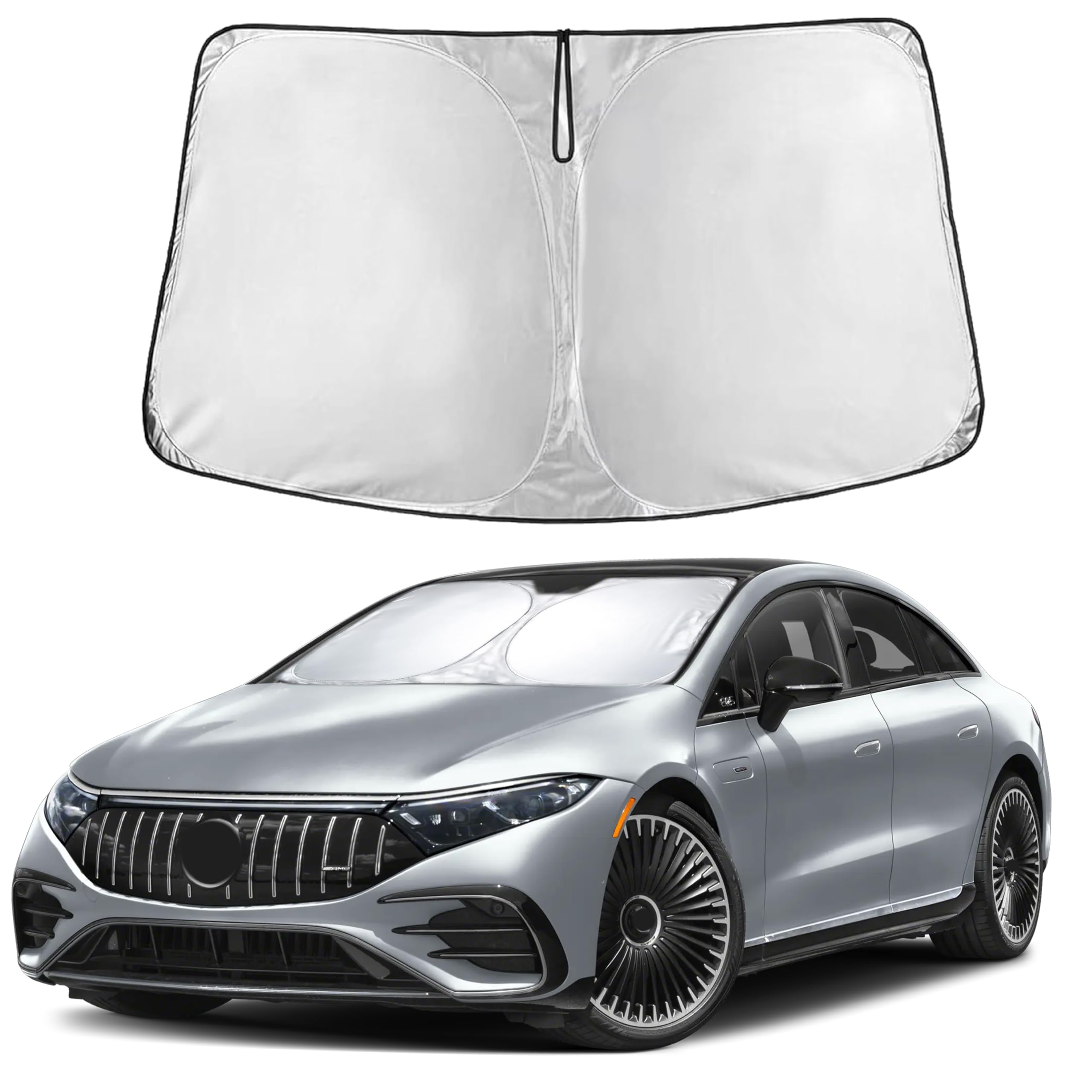 EcoNour Windshield Sunshade Compatible for Mercedes Benz EQS 2022-2023 2024 2025, Sun Visor for Front Windshield & Window Sun Shade Cover, UV Heat Blocker & Protector, Car Accessories For Mercedes Benz EQS (2022-2025)
