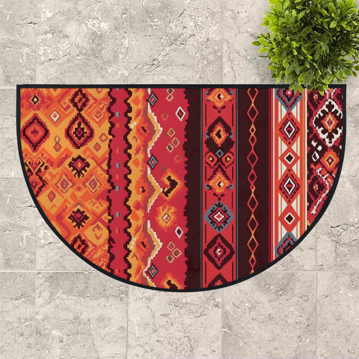 Mexpekil Paillasson demi-lune motif ethnique tribal pour intérieur et extérieur, antidérapant, lavable, absorbant, anti-saleté, 100 x 160 cm