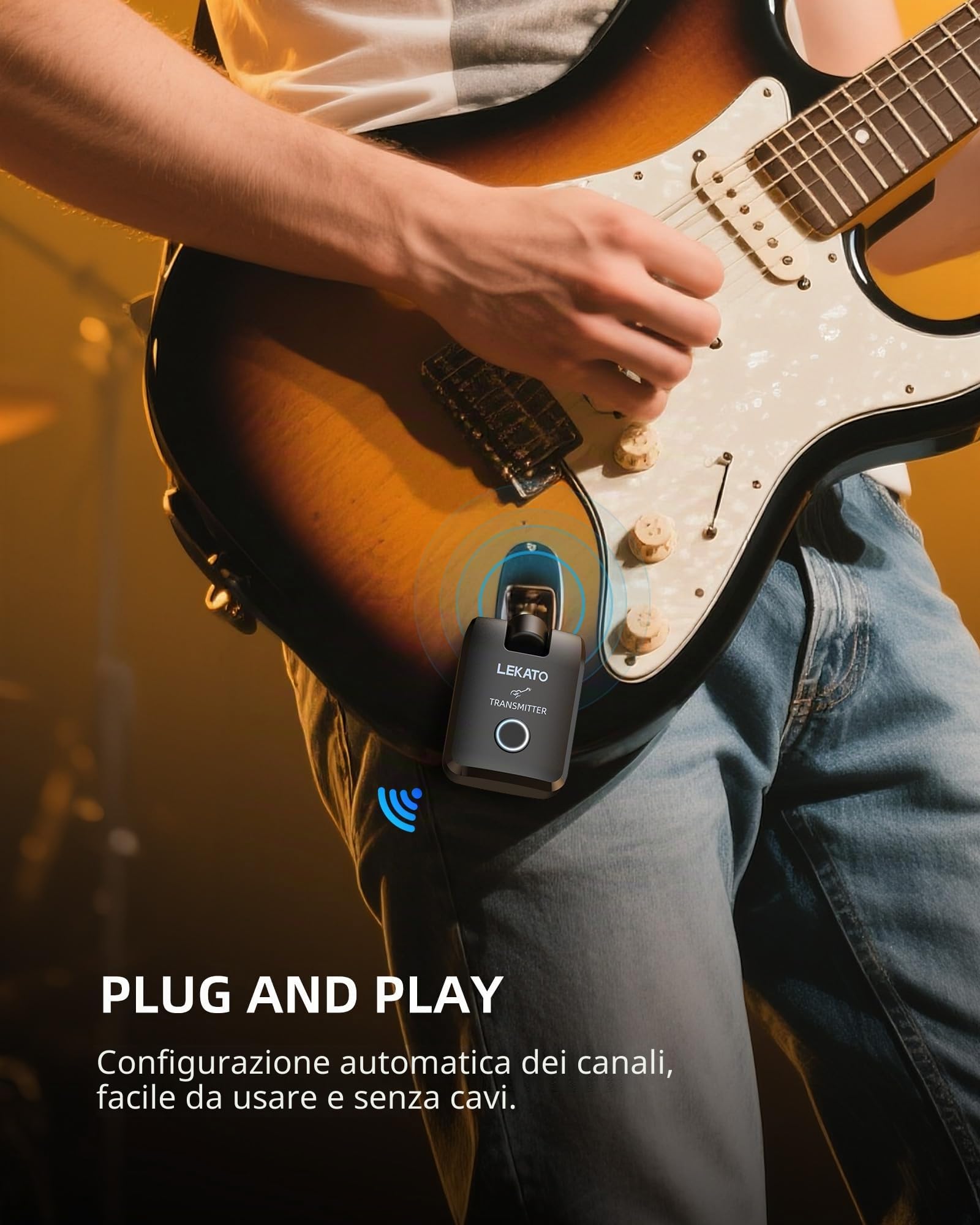 LEKATO Sistema per chitarra wireless con custodia di ricarica, ricevitore trasmettitore per chitarra con autonomia di 18 ore, jack per chitarra ricaricabile senza fili con custodia portatile per
