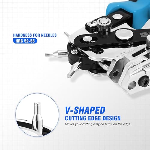 Miniatura 9 de DNA Motoring TOOLS-00126 - Herramienta giratoria para perforar agujeros de cuero, seis perforadores de campana hueca de acero recubierto perfecto