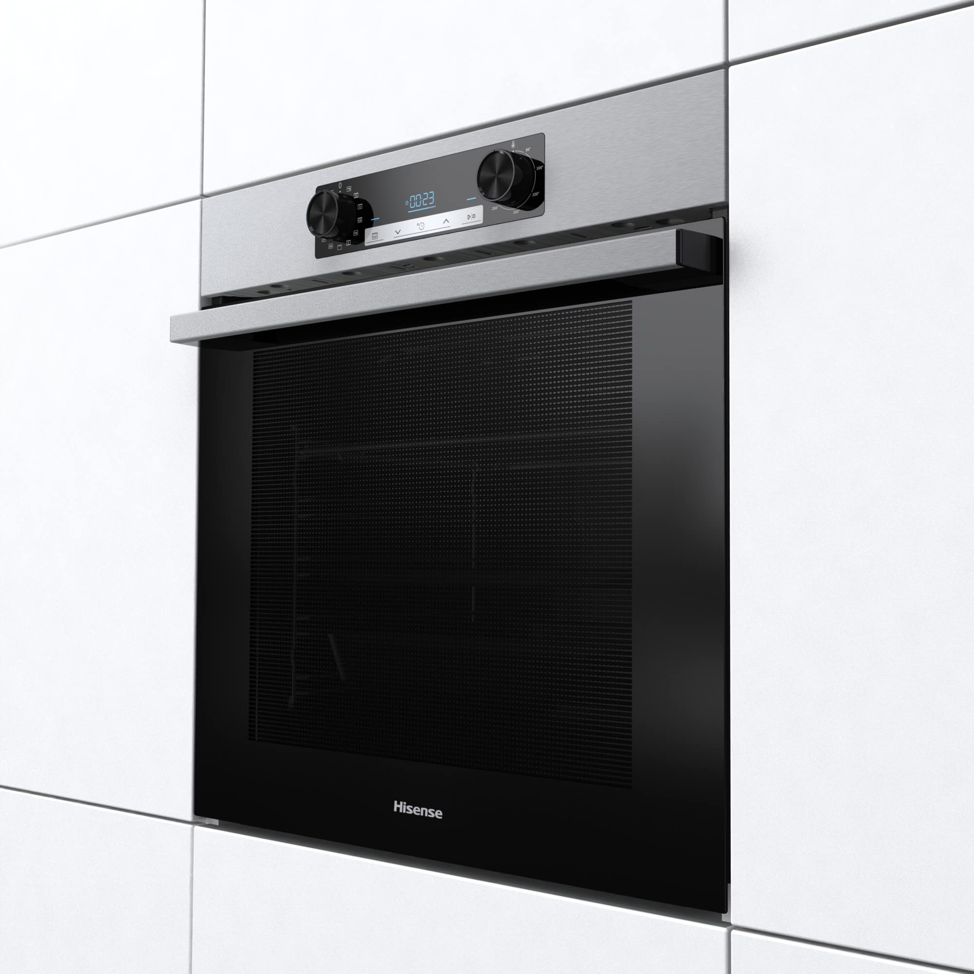 Hisense BSA65211CX Forno multifunzione con vapore e funzione friggitrice ad aria senza olio, capacità 77 l, cottura simultanea a 5 livelli, ventilatore XXL, pizza mode 300°, porte rimovibili, inox