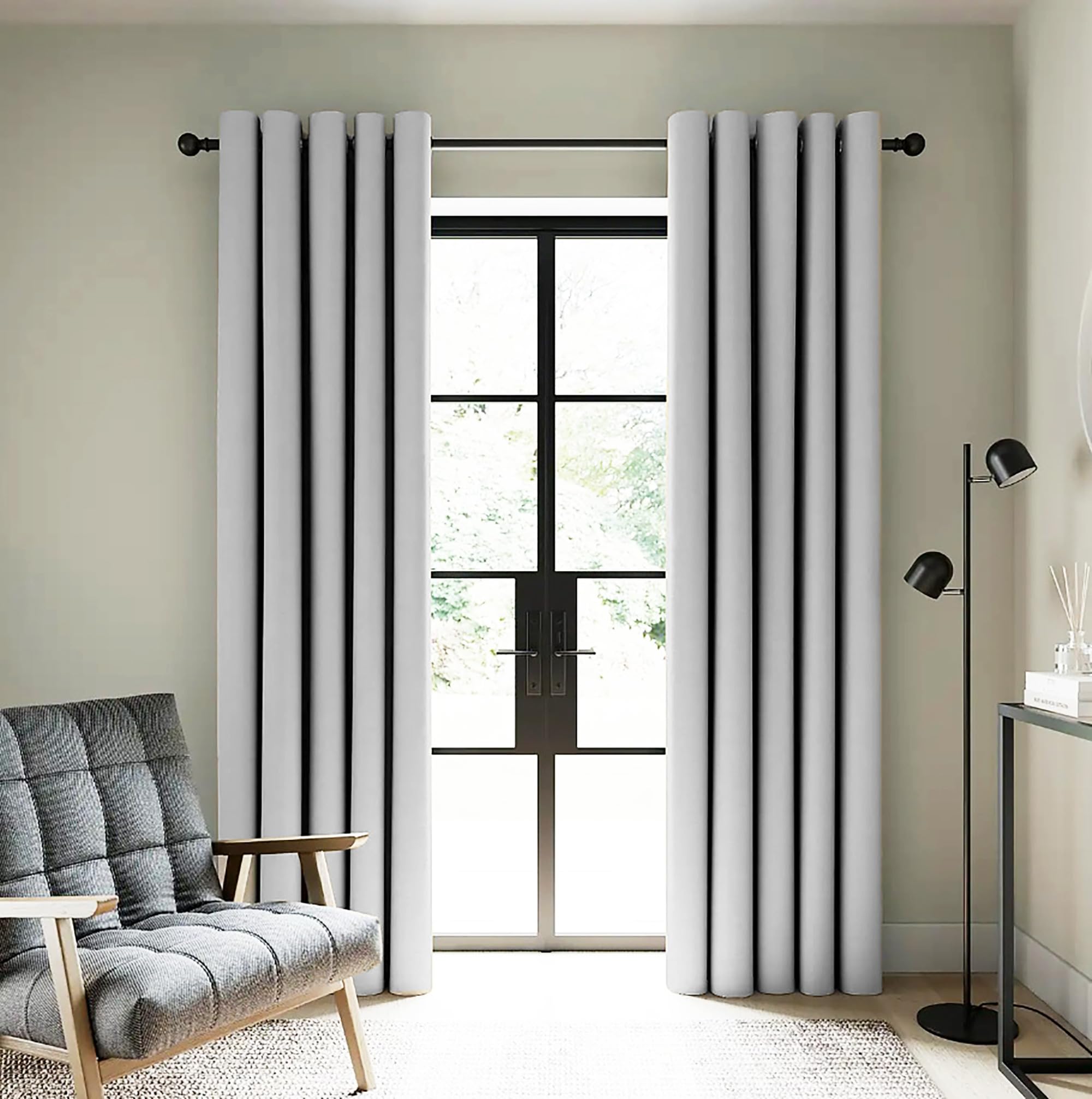Amali Blackout curtains 2 Panels for living room Decor or bedroom window, noise reduction and light blocking with 20 Grommets in 2 panels long 274cm and 127cm in width Grey Curtains (Grey 203)