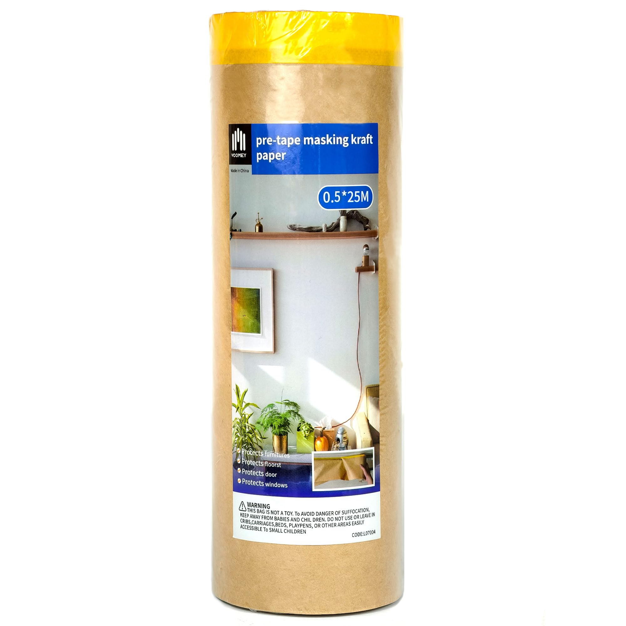 Voomey Pre-Taped Masking Paper for Painting - 20 inch x 82 feet Tape and Drape Painters Paper, Paint Adhesive Protective Paper Roll for Covering