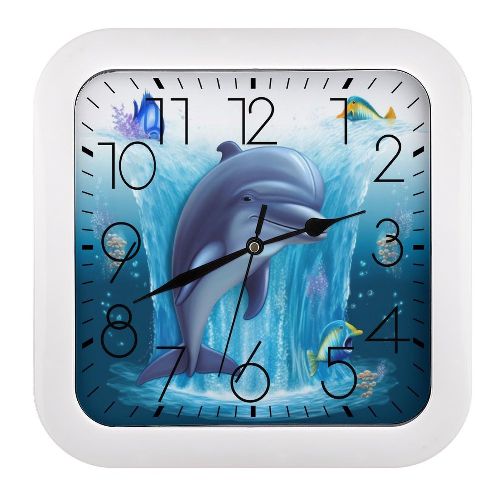 NTVOWPZO 10 Inch Wall Clock Dolphin Battery Operated Wall Clocks Silent Non-Ticking Square Wall Clock for Living Room Kitchen Home Office Wall Decorative Clocks