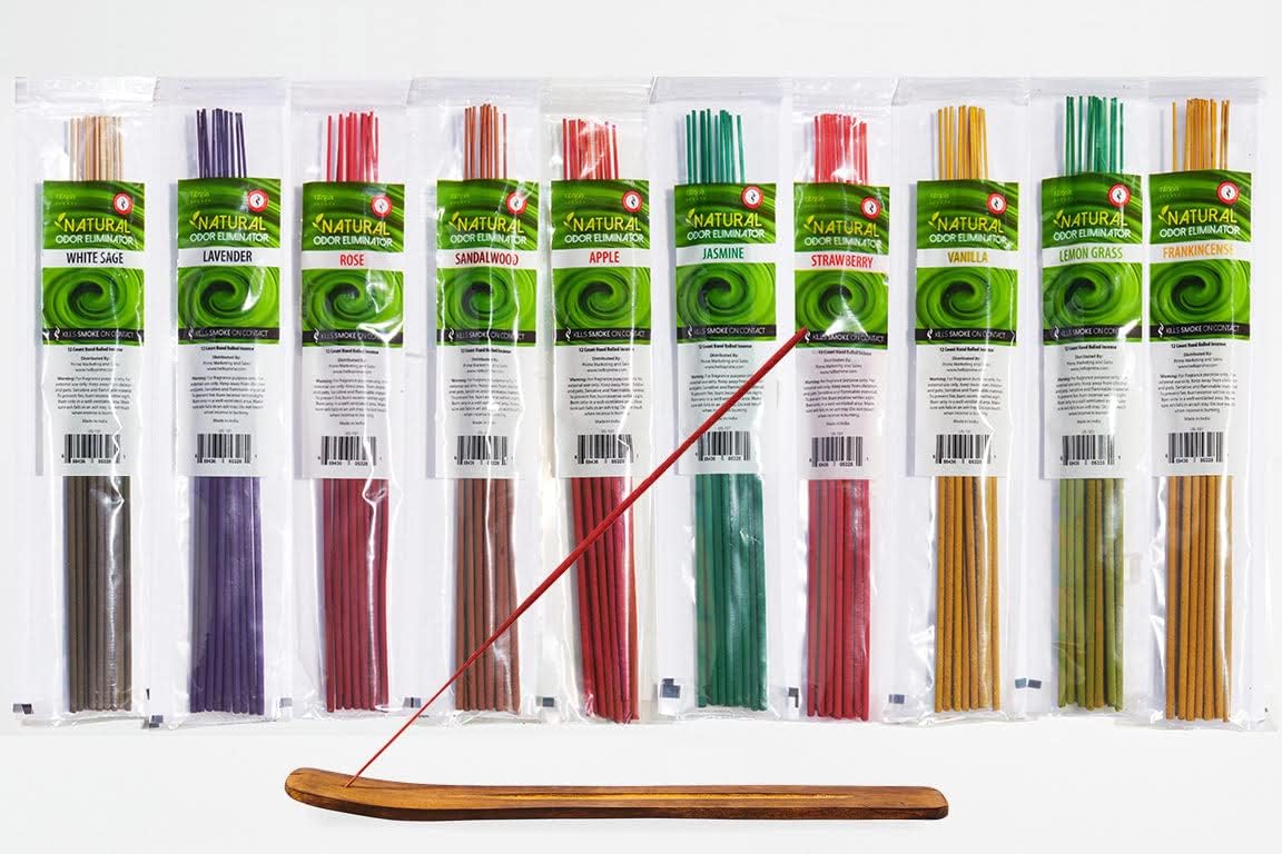 Odor Eliminator Incense Sticks Variety Pack – Natural Clean Air Technology Neutralizes Cooking, Smoking and Pet Odors – 120 Hand-Dipped Pieces in 10 Aromatic Scents