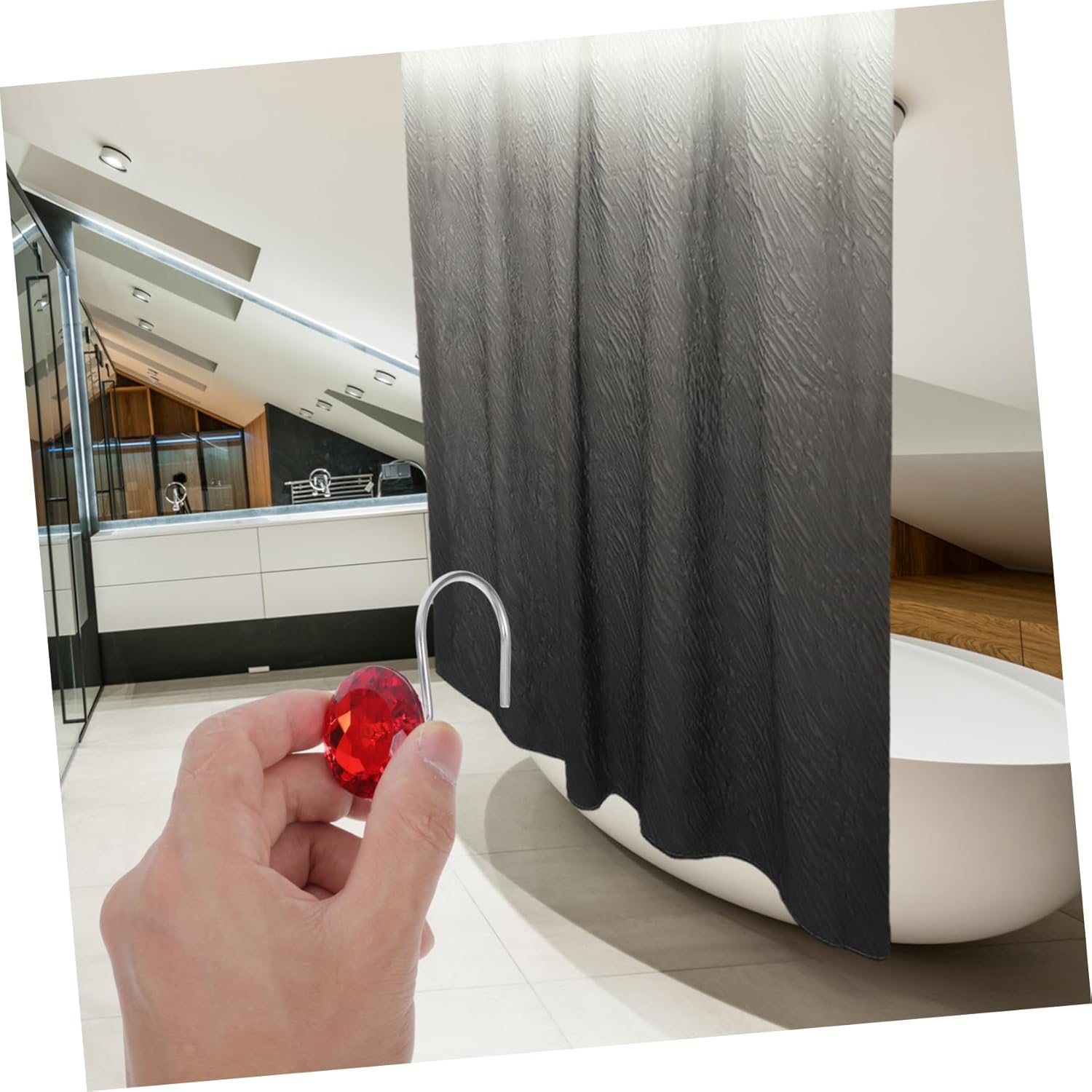 Cabilock 5sets Decorative Acrylic Bead Shower Curtain Hooks Smooth Sturdy Hangers for Bathroom Easy Glide Any Rod Suitable for Various Curtain Styles and Colors 12pcs*5