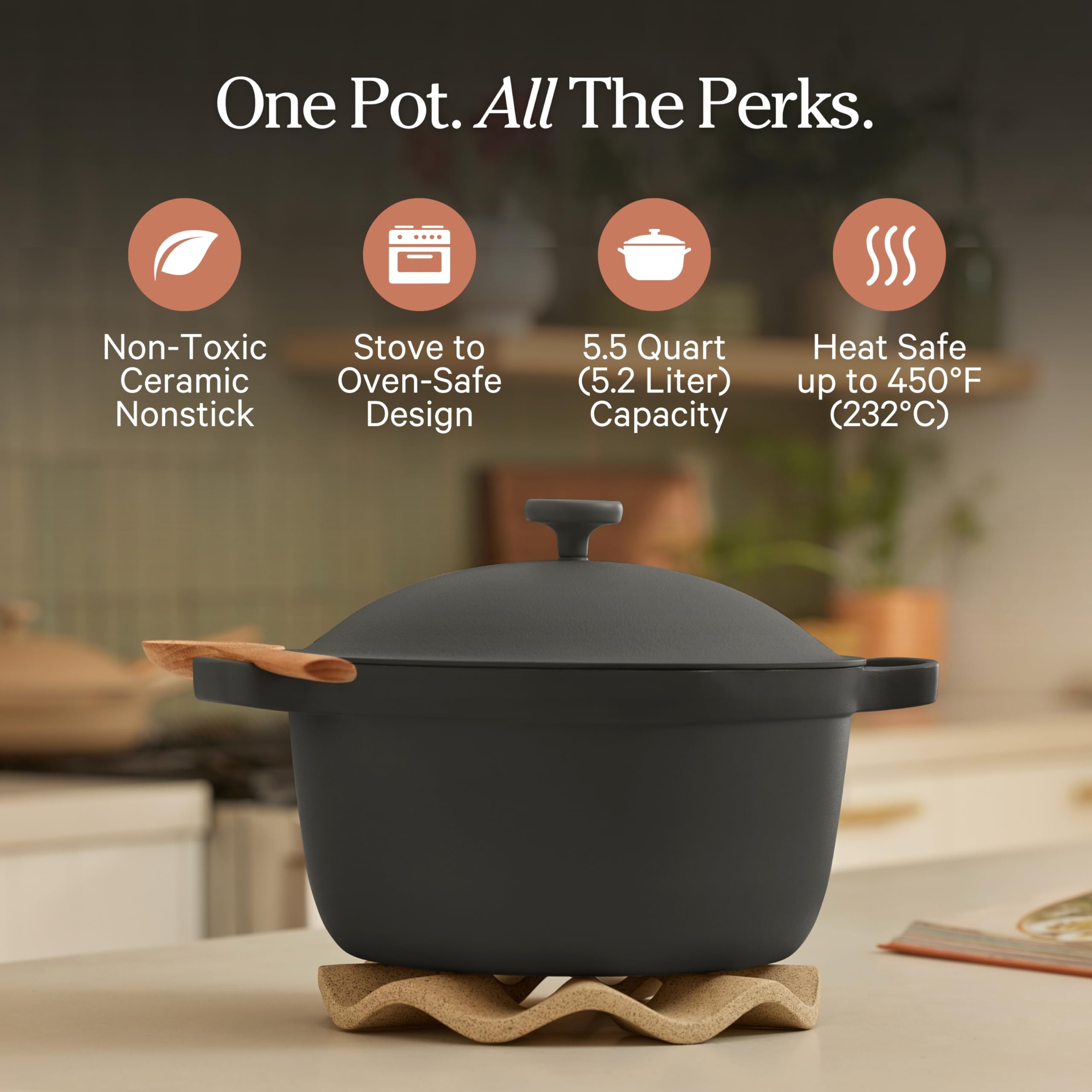 Our Place Perfect Pot – 5,2 l, nieprzywierająca ceramiczna patelnia do sosów z pokrywką, wszechstronne naczynia kuchenne na płytę kuchenną i piekarnik, para, pieczenie, duszenie, pieczenie, bez PTFE i