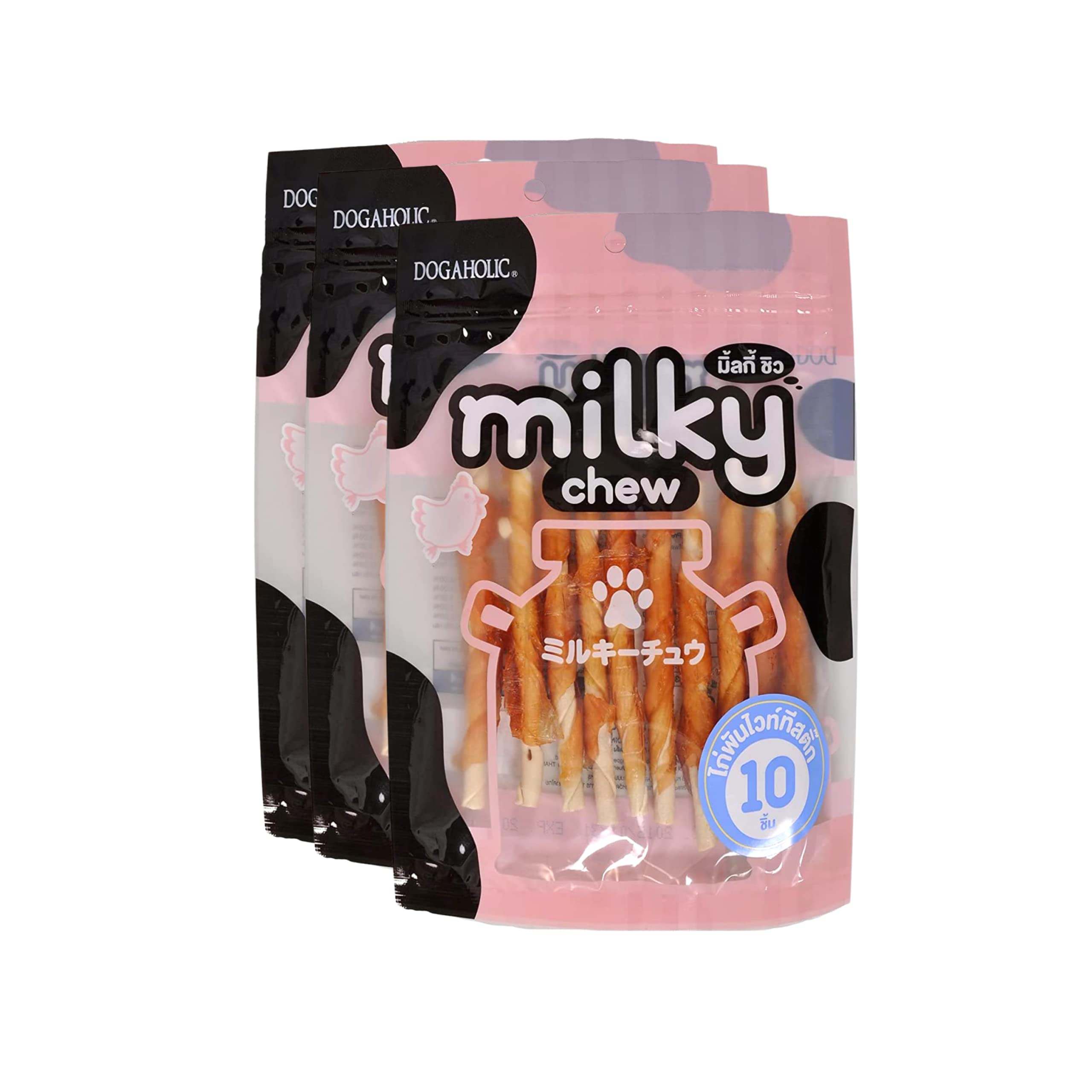 Dogaholic Milky Chews Chicken Stick (10 in 1) (Pack of 3) Dog Treat | Healthy Treat Suitable for All Breeds Size of Dogs | Sold by Foodie Puppies with Free Key Ring