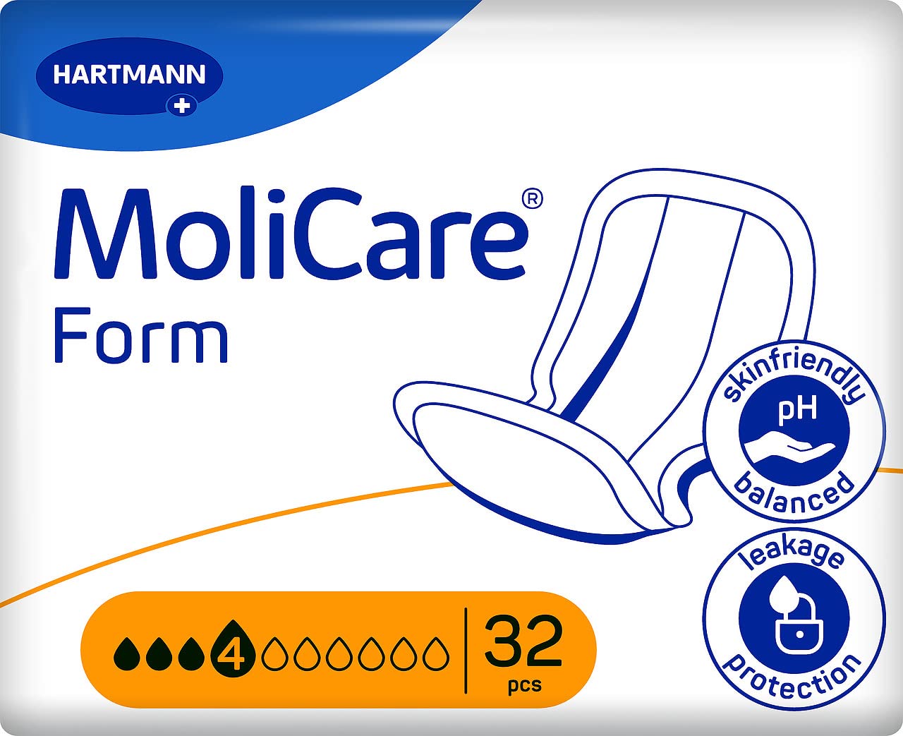 Molicare Forma 4 krople, do lekkiego nietrzymania moczu: wysokie bezpieczeństwo, dodatkowa ochrona przed wyciekiem i dyskrecja dla kobiet i mężczyzn, do stosowania z MoliCare Premium Fixpants, 4 x 32