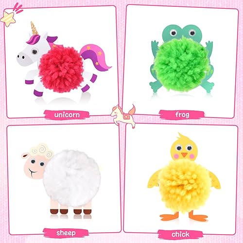 Miniatura 4 de G.C Kits de manualidades de papel de animales para niñas y niños, actividades de fiesta, 24 pompones de hilo, unicornios, dinosaurios, suministros