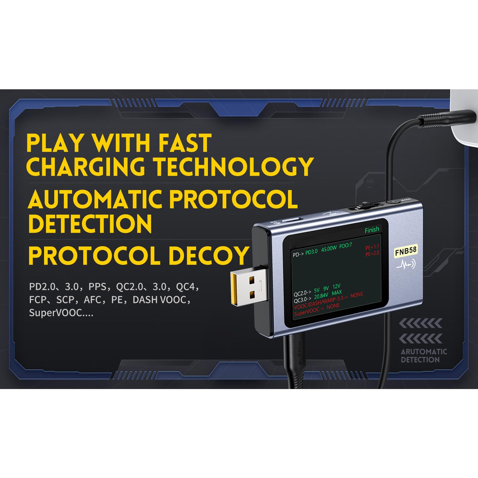 FNB58 Bluetooth USB Power Multimeter Woltomierz Amperomierz Tester Obciążenia Napięcie Prąd Miernik Mocy 4-28 V 7 A, Wyświetlacz LCD HD typu C, Szybki PD3.0 QC2.0 QC3.0 do