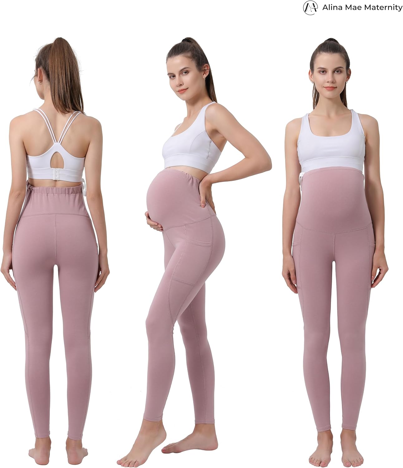 Maternity Leggings Pregnant Over-Bump Pant with Pockets Stretch for Workout Yoga - Image 5
