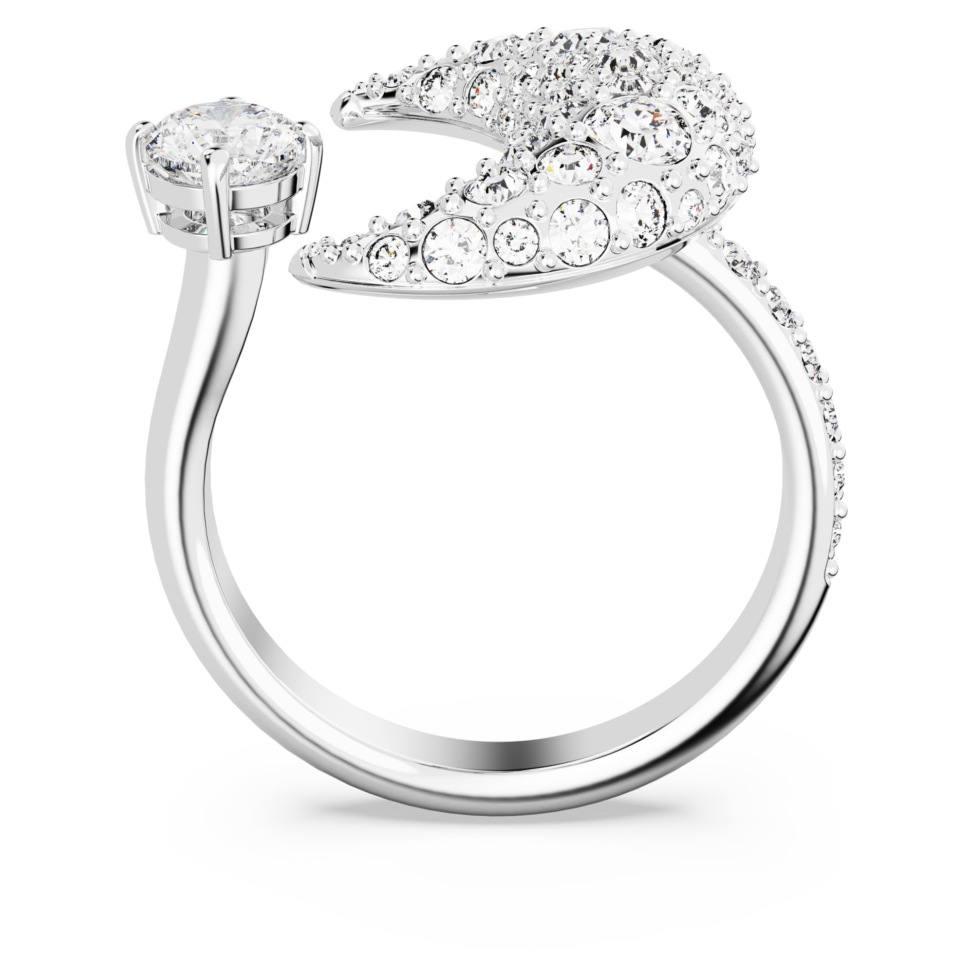 Swarovski Luna Colección anillo abierto, luna, blanco, chapado en rodio