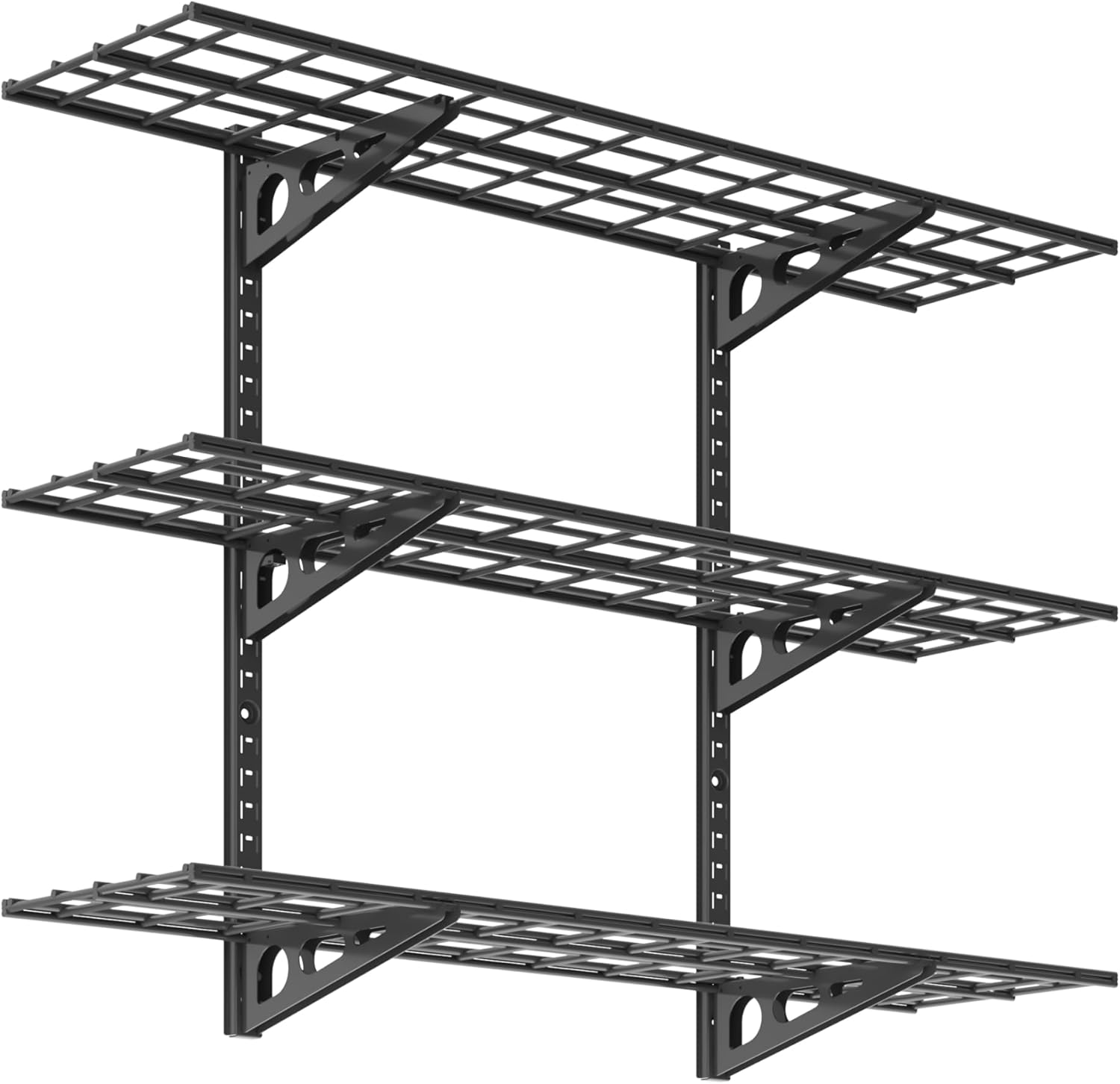 FLEXIMOUNTS 3-Tier 1x4ft Garage Storage Wall Shelving, 12x48inch per Shelf Height Adjustable Floating Shelves, Heavy Duty Wall Mounted Shelve, 600lbs Weight Capacity, Black, Classic Series