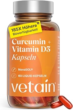 VETAIN Turmeric Capsules with NovaSOL® Curcumin + Vitamin D3