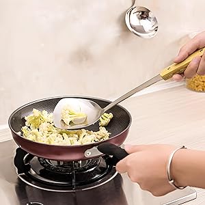 FJNATINH Wok Spatula and Ladle Skimmer Spoon - Stainless Steel Cooking Utensils Set of 3,Kitchen Wok Utensils Set