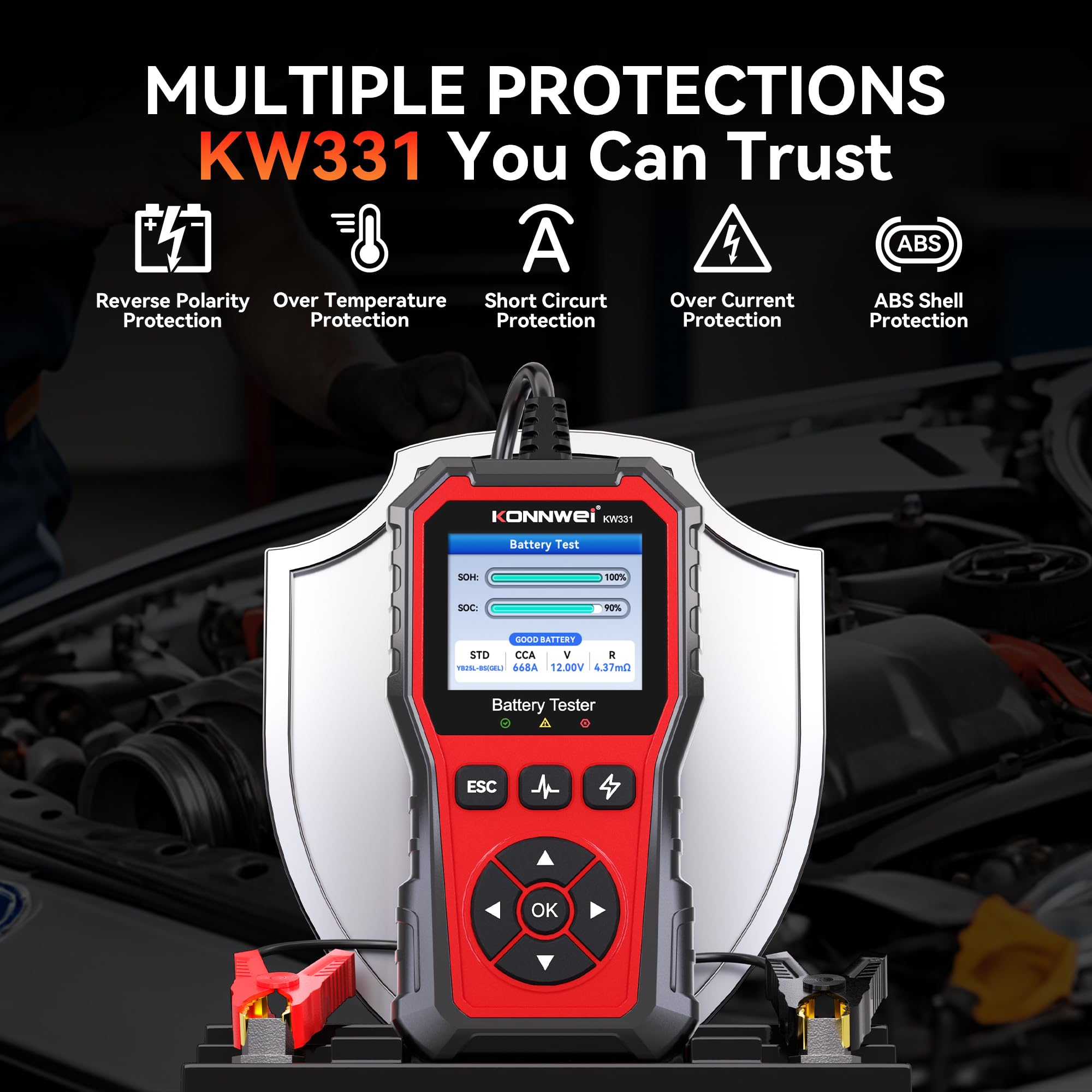 KONNWEI KW331 10-2000 CCA Comprobador de Baterías con Impresión en la Nube 6V 12V 24V AGM Litio Gel Analizador Digital Alternador Sistema de Carga y Arranque para Vehículos Camiones Motocicletas
