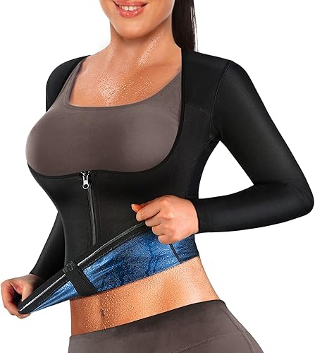 Traje de sauna para mujer, camisa de sauna para pérdida de peso, chaqueta de sudor de manga larga, chaleco de sudor, moldeador de fitness, con