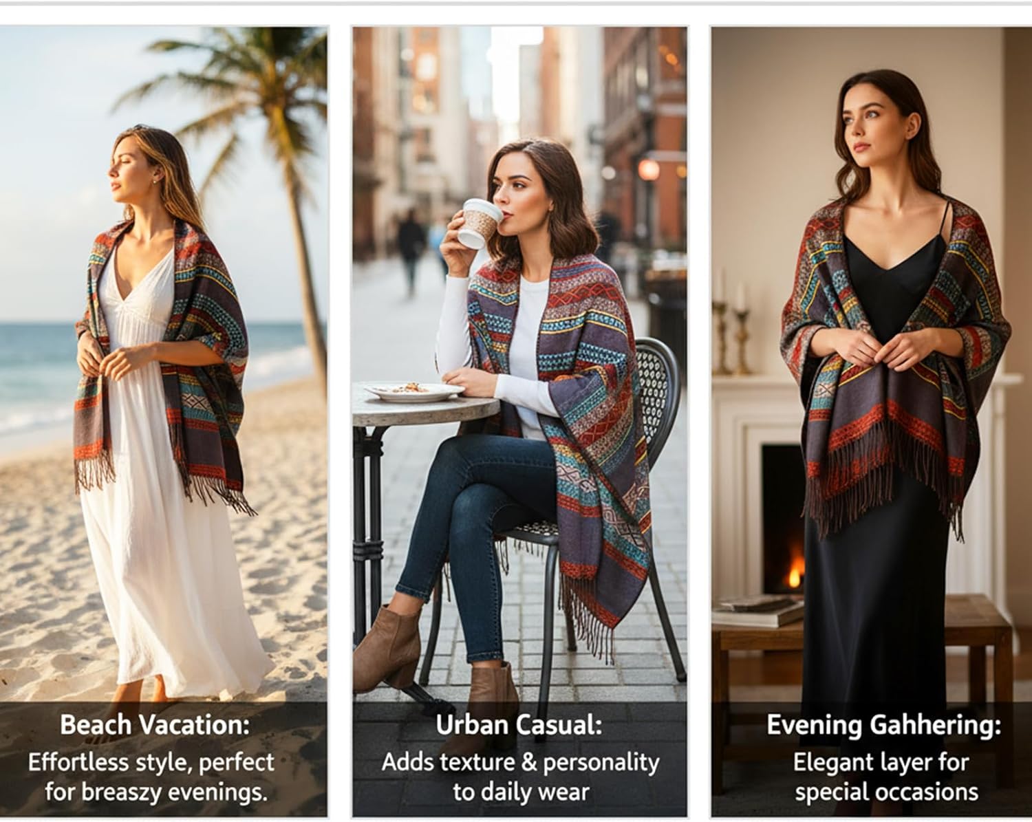 Shawl Wraps for Women Knitted Tassel Poncho Cape Retro Vintage Boho Scarf Bohemia Cover Ups - Image 7