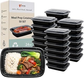 Jackie Togo 50 Sets(100 Pcs)24 oz Meal Prep Containers，storage containers | food storage containers with lids BPA Free, Freezer/Microwave Safe, Easy to Go