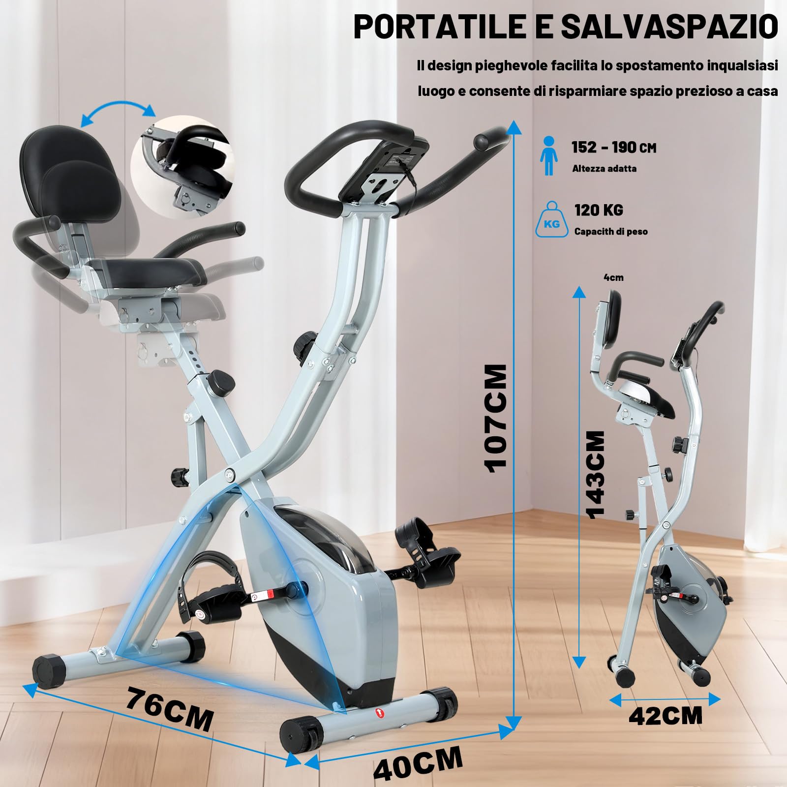 ISE Cyclette da Casa, Cyclette Pieghevole per Casa con Resistenza Magnetica a 8 Livelli Schermo LCD Supporto per Smartphone/Tablet Bluetooth e APP