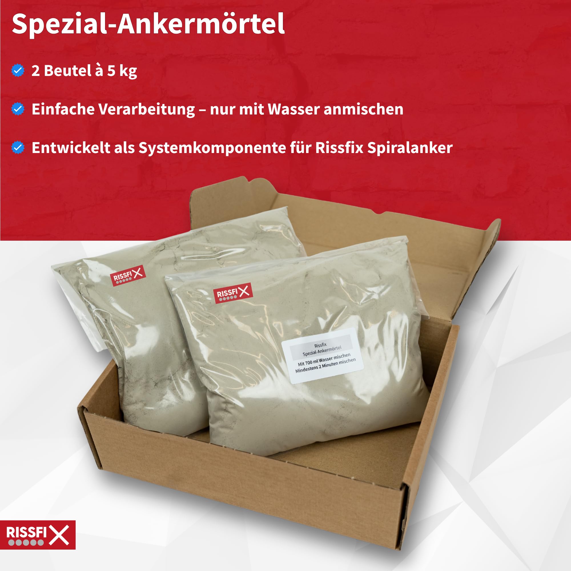 Spezial-Ankermörtel für Spiralanker-System zur Wandrissreparatur – schrumpffrei, hochfest, 2×5 kg