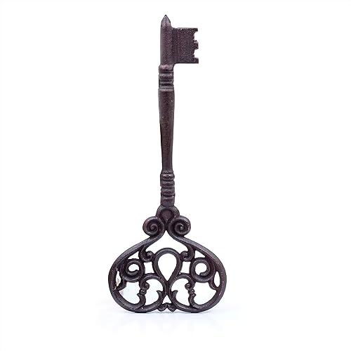 Llave de hierro fundido pesado auténtico hecho a mano vintage de 14 pulgadas  Diseño decorativo rústico intrincado, colgante de pared antiguo x