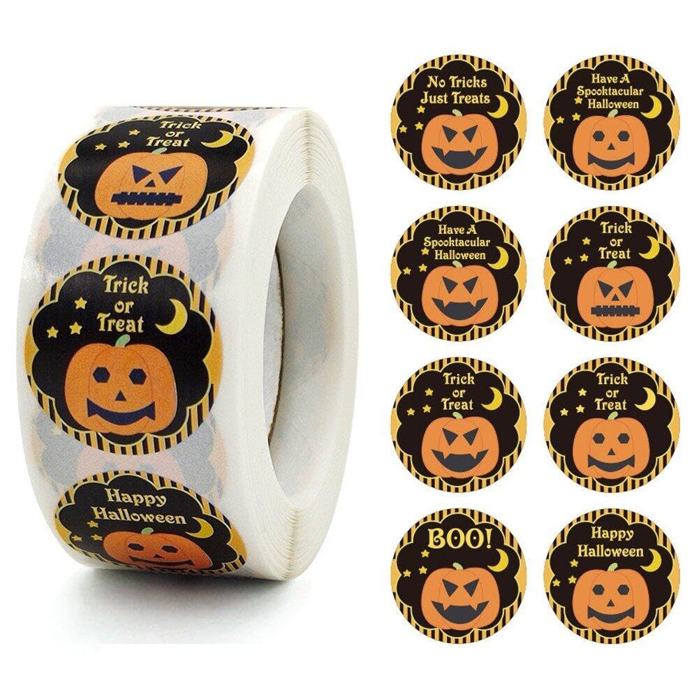 Hrippy Style 1 500Pcs/Set Halloween Round Stickers Self-Adhensive Pumpkin Ghost Candy Stickers Diy Envelope Baking Label Tags