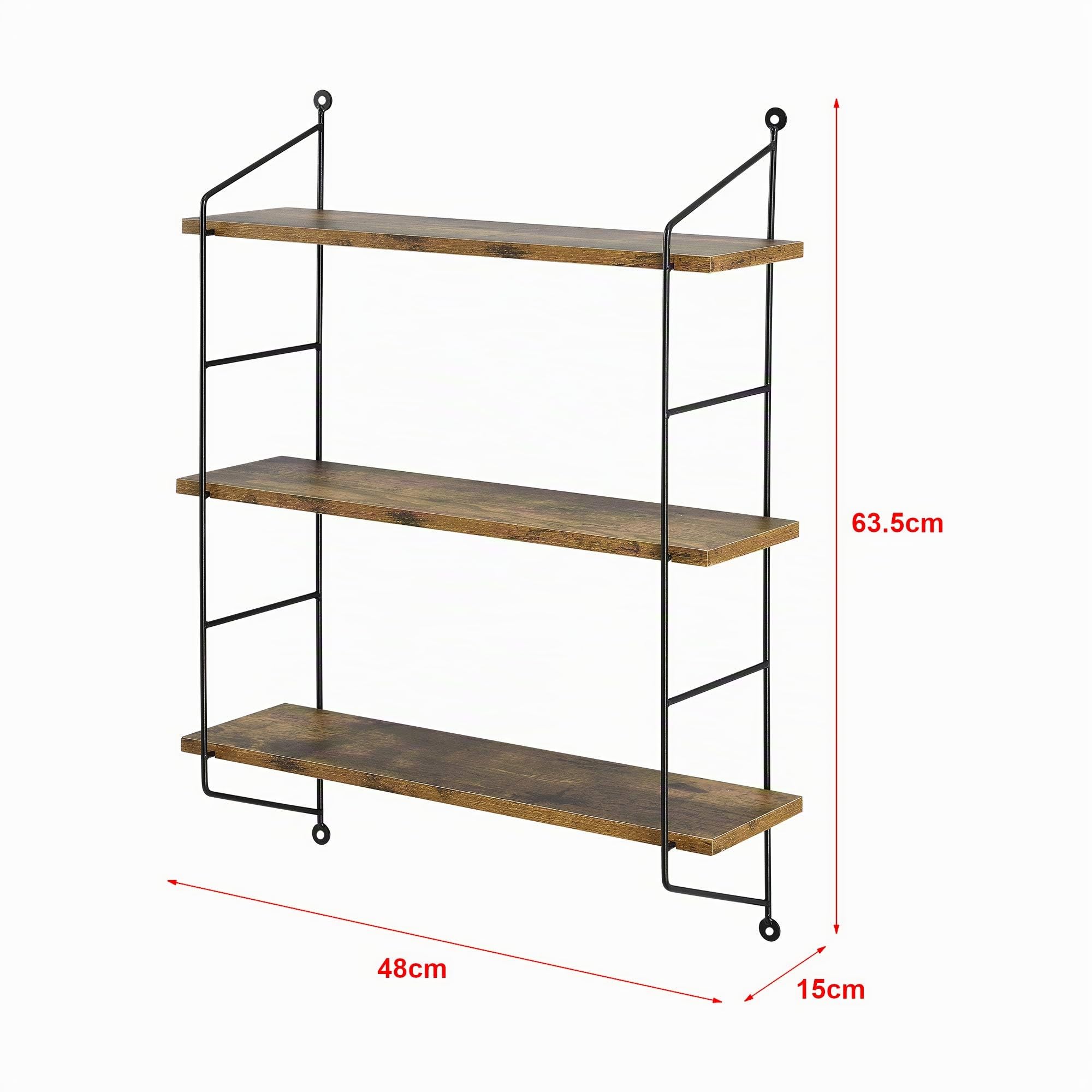 [en.casa] Scaffale da Parete a 3 Ripiani Scaffale da Muro Libreria Pensile con Ripiani Regolabili in Altezza 48 x 15 x 63.5 cm - Effetto Legno Scuro/Nero