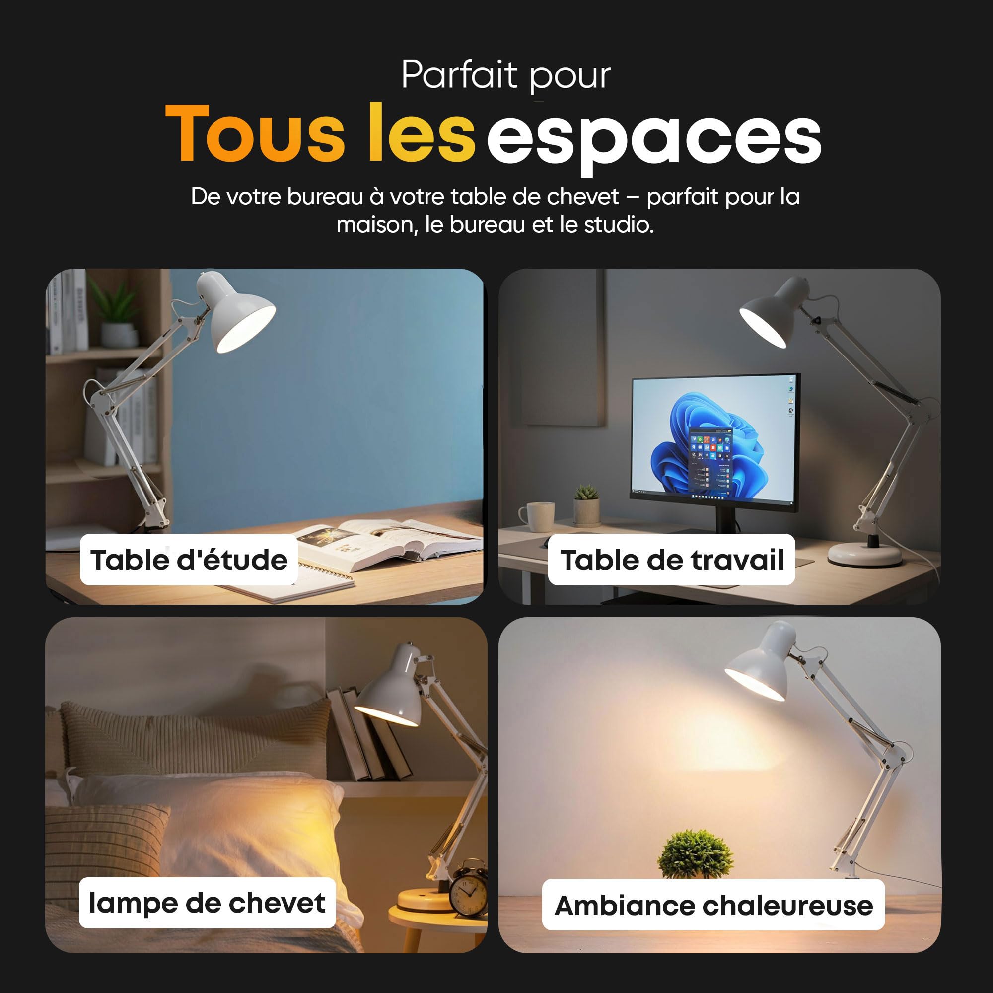 GOODS+GADGETS® Lampe de Bureau Articulée Rétro en Métal - LED Incluse | Lampe d'architecte à bras articulé, hauteur 55 cm, douille E27, ampoule LED 6 W A+ fournie