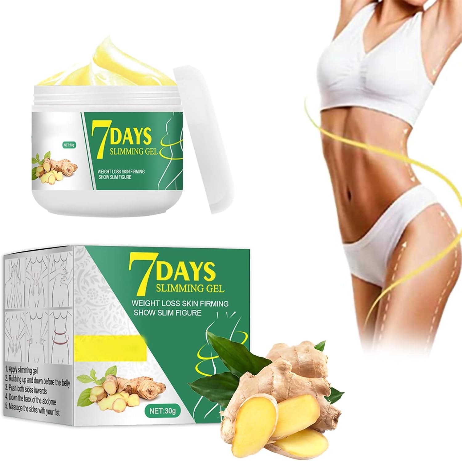 7 Days Ginger Slimming Cream, Tightening Ginger Hot Cream for Belly Fat Burning and Skin Firming – Ideal for Abdomen, Thighs, and Buttocks – Health and Beauty Care, Gift for Cellulite Relaxation