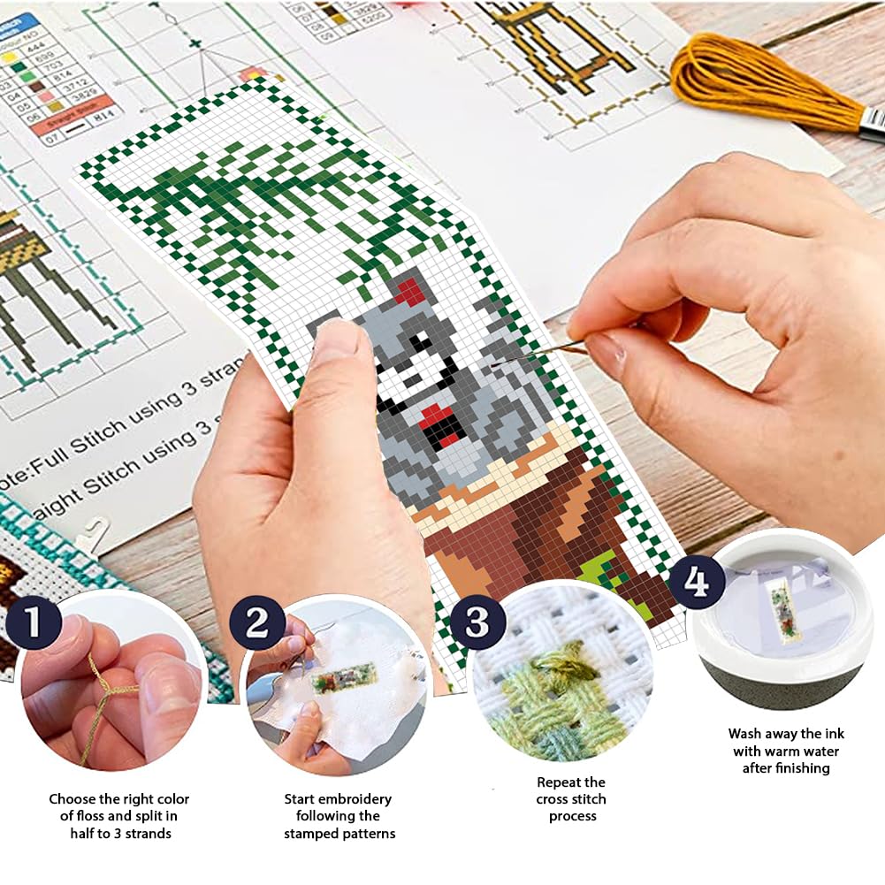 6x Kreuzstich Lesezeichen Set - Gestempelt Mit Rosa Mädchen Motiv