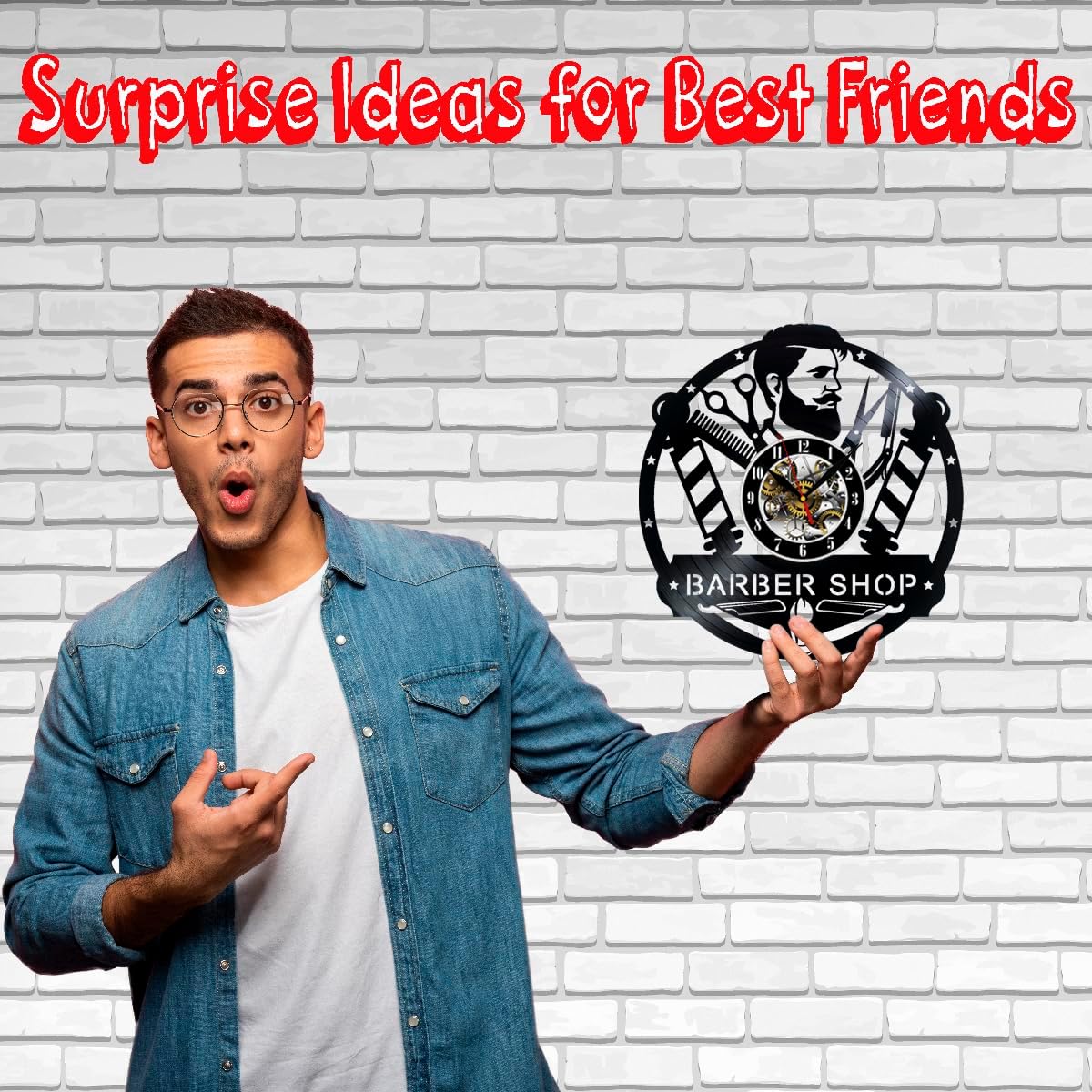 Barbershop Vinyl Record Wall Clock Surprise Ideas Best Friends Birthdays Art Home Room Decor Gift for Birthday Holiday Christmas 12” LP Clock Black