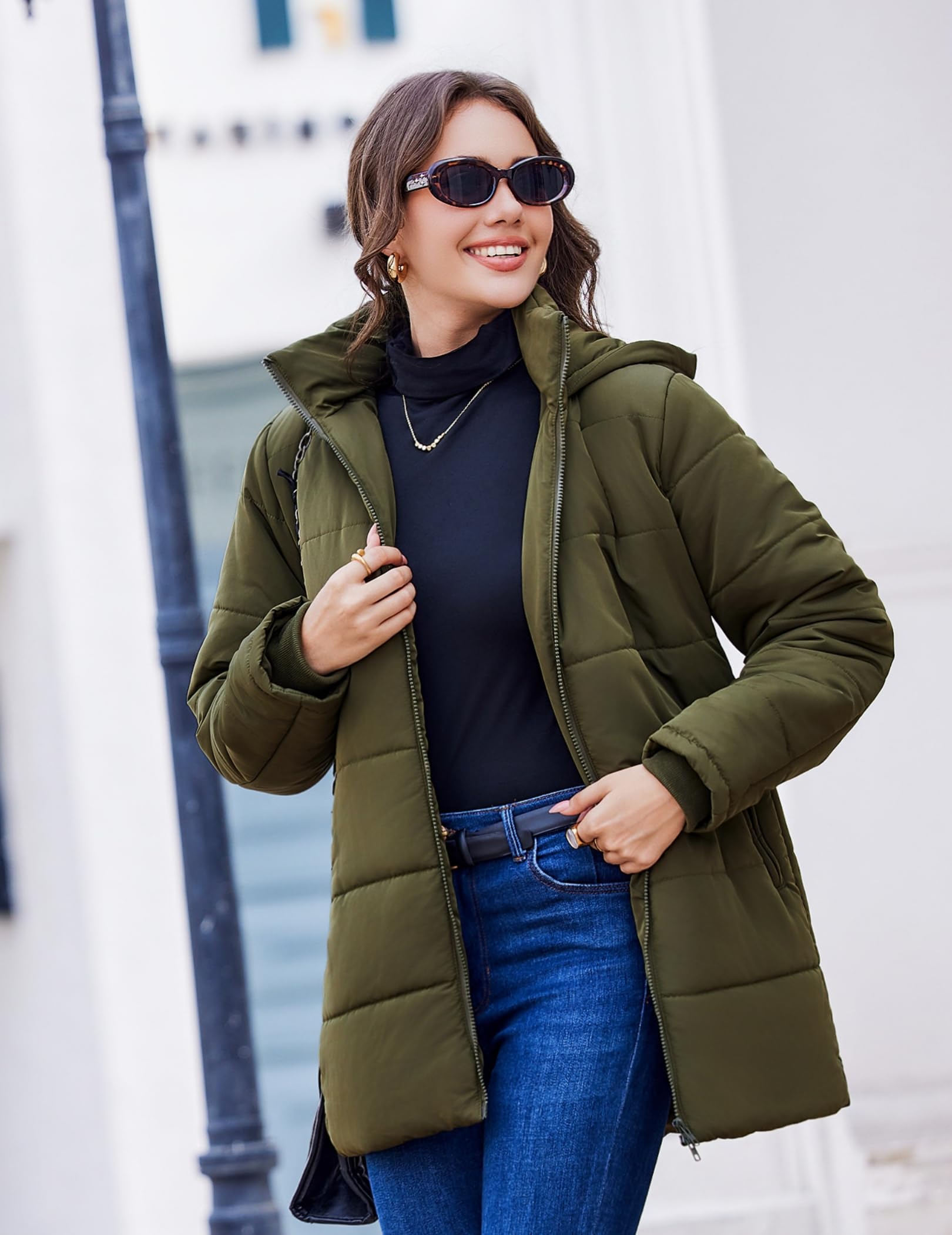 Hotouch Abrigo de invierno para mujer largo acolchado con capucha ajustado cálido chaqueta informal a prueba de viento gruesa algodón S-XXL