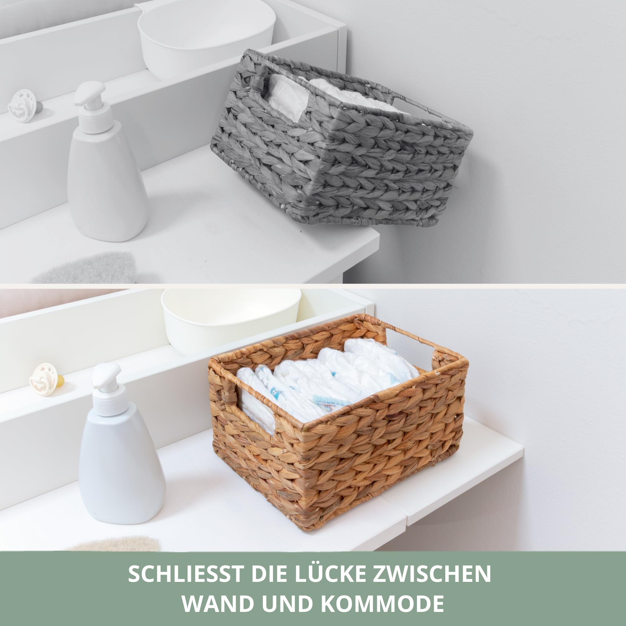 Wickelaufsatz Set für IKEA HEMNES – mit Aufsatz, Wickelauflage & Umrandung aus 100% Baumwolle (Pure Beige, 160 cm Aufsatz & Auflage)