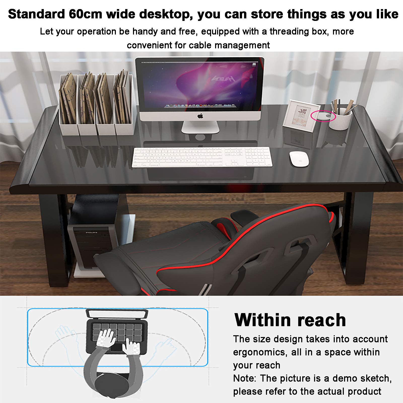Amazon.co.jp: Ergonomic Gaming Table Desk Computer Desk Glass Top