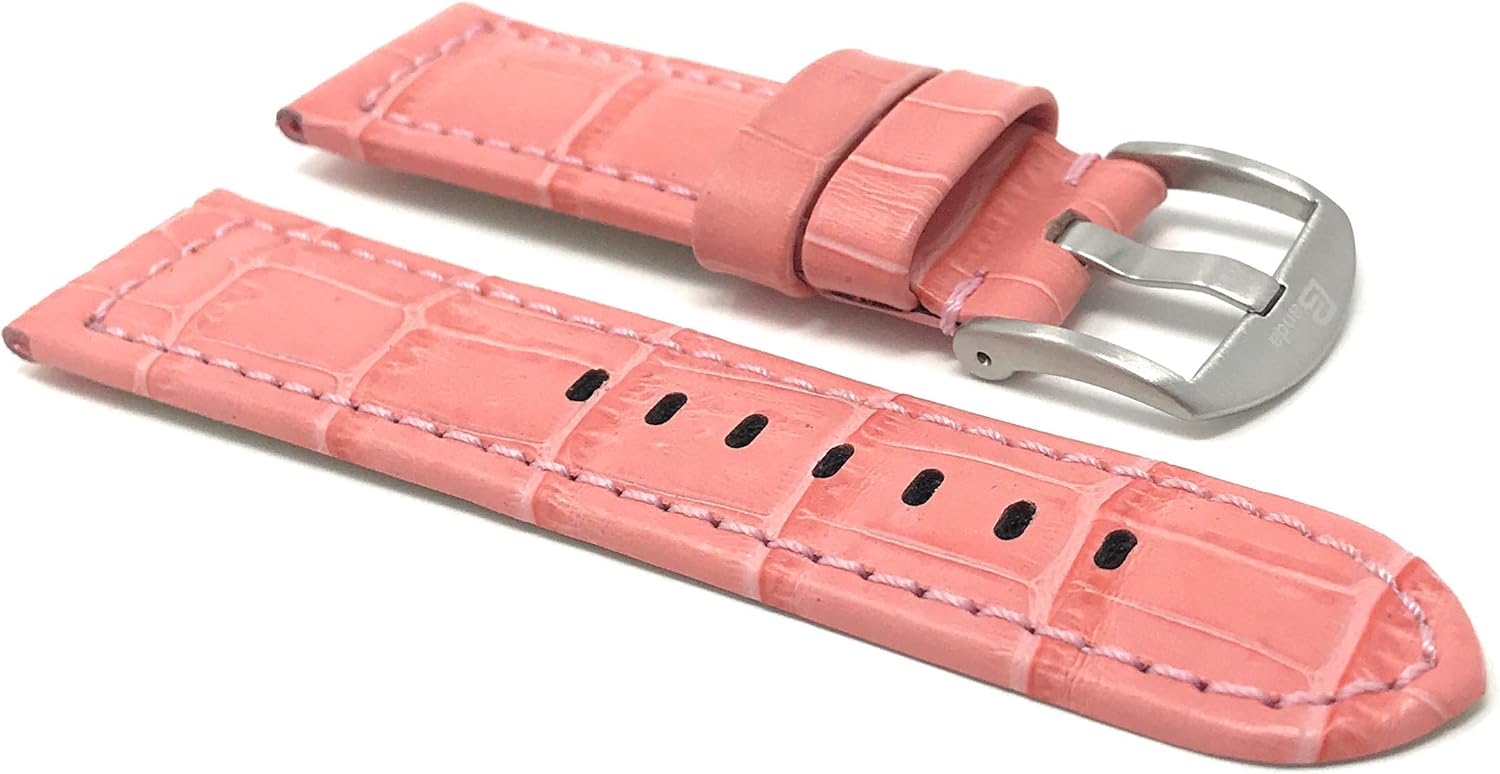 Bandini Mens Leather Watch Band Strap, Alligator Pattern, Large Stainless Steel Buckle, 12 Colors (18mm, 20mm, 22mm, 24mm)