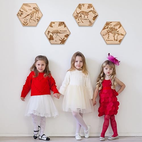 Miniatura 5 de Maitys 4 piezas de decoración de pared de dinosaurio para niños de 5.1 x 5.9 pulgadas, arte de pared de dinosaurio de madera para niños, guardería,
