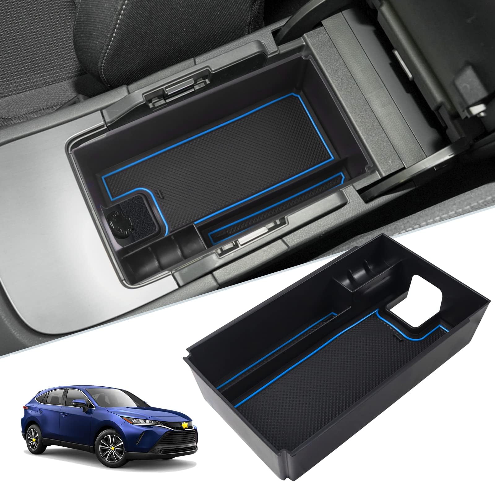 SKTU (Update) Compatible with 2021 2022 2023 2024 Toyota Venza Center Console Organizer 2024 2023 2022 2021 Toyota Venza Accessories ABS Black Materials Tray Armrest Secondary Storage Box (Blue)