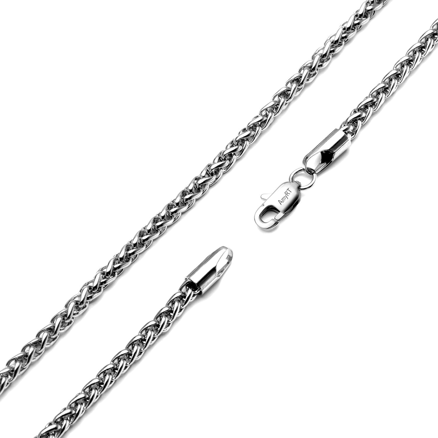 Jewelry 4mm Titanium Steel Wheat Silver Chain Necklaces for Men & Women 16 to 30 in - Image 2